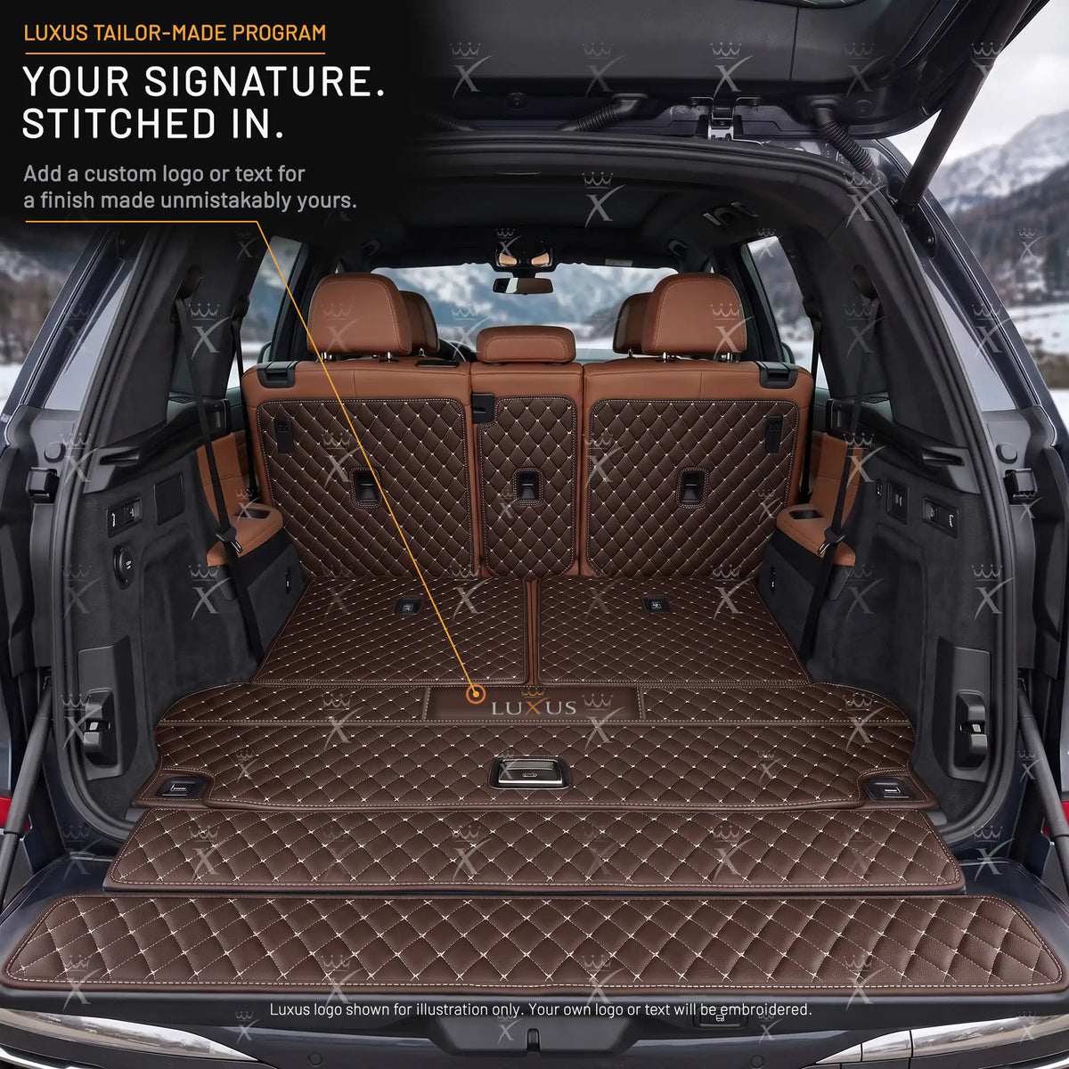 Luxus Car Mats™ - Zwarte en zwarte stiksels 3D luxe lederen koffer-/koffermat