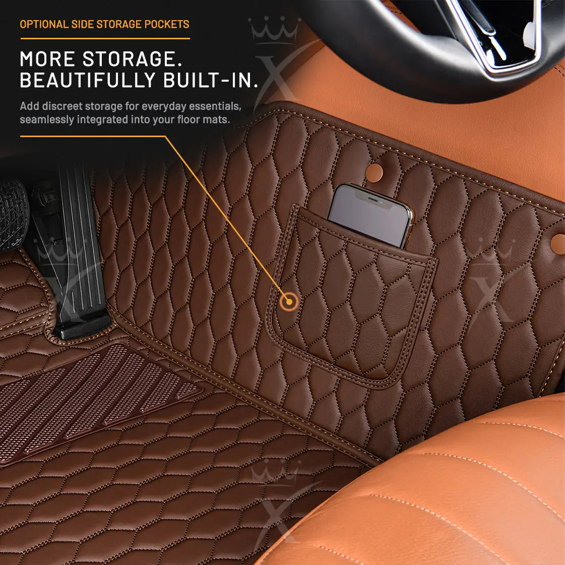 Luxus Honeycomb Double Layer Series Floor Mats | Chocolate Brown & Gray Top Carpet