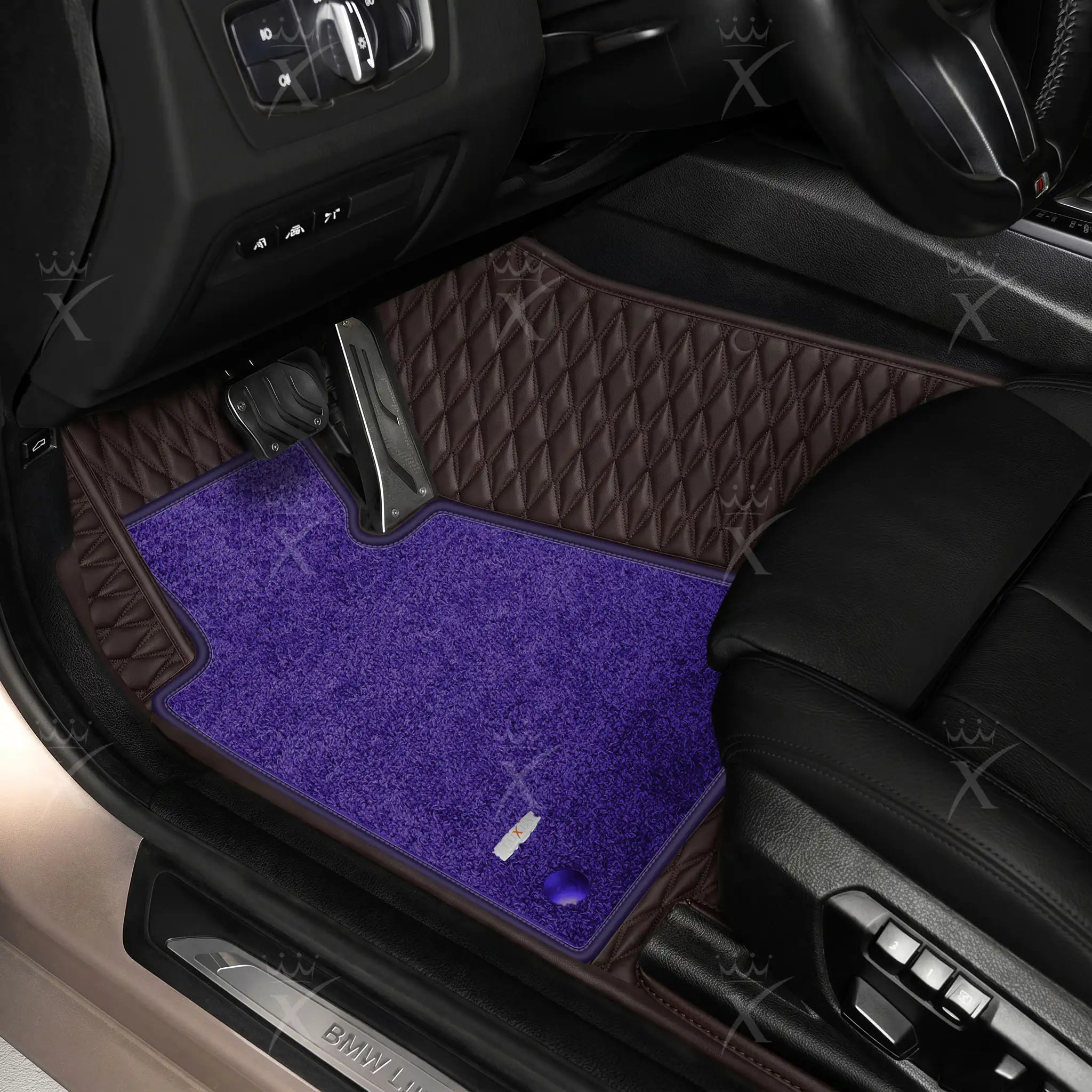 Luxus Twin-Diamond Double Layer Series Floor Mats | Dark Chocolate Brown & Imperial Violet Top Carpet