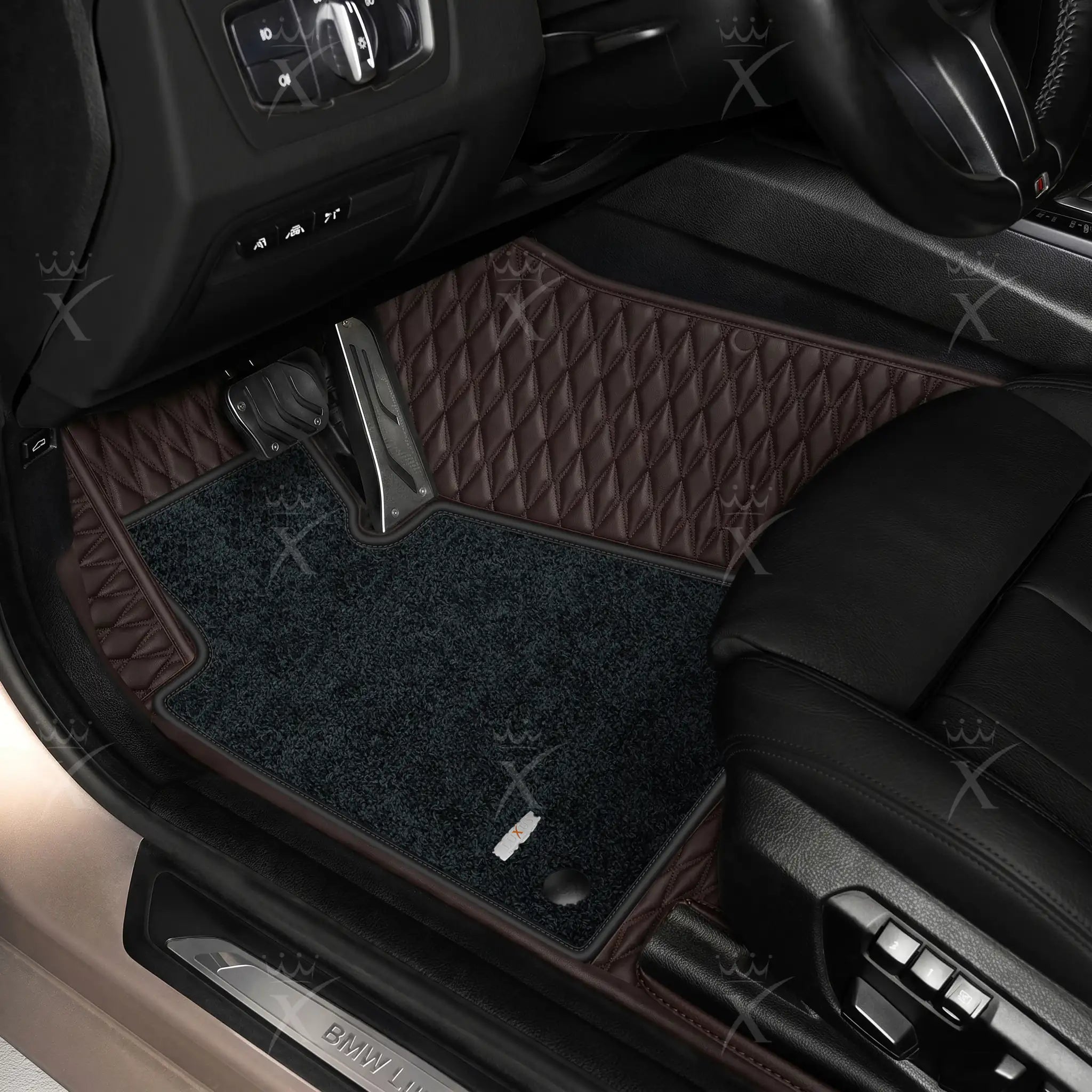 Luxus Twin-Diamond Double Layer Series Floor Mats | Dark Chocolate Brown & Obsidian Black Top Carpet