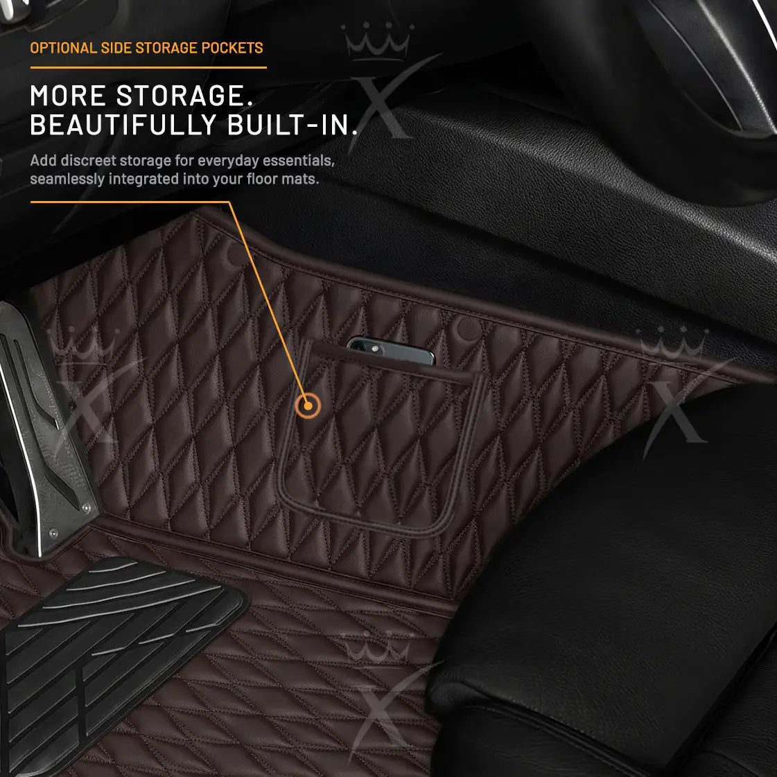 Luxus Twin-Diamond Double Layer Series Floor Mats | Dark Chocolate Brown & Onyx Charcoal Top Carpet