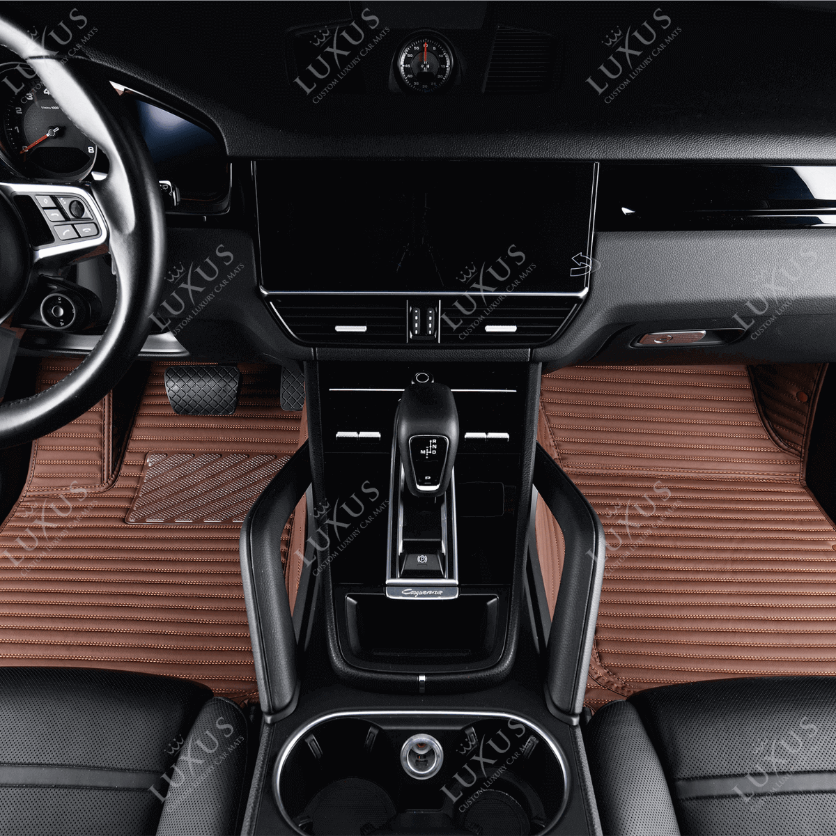 Luxus Premium Stripe Custom Car Mats Set | Chocolate Brown