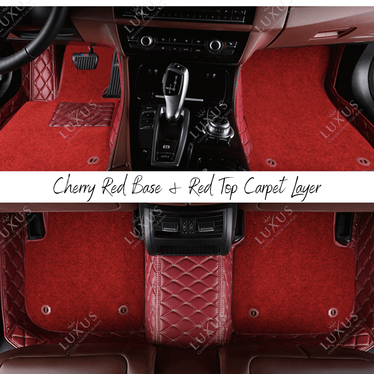 Cherry Red Diamond Base & Red Top Carpet Double Layer Luxury Car Mats Set