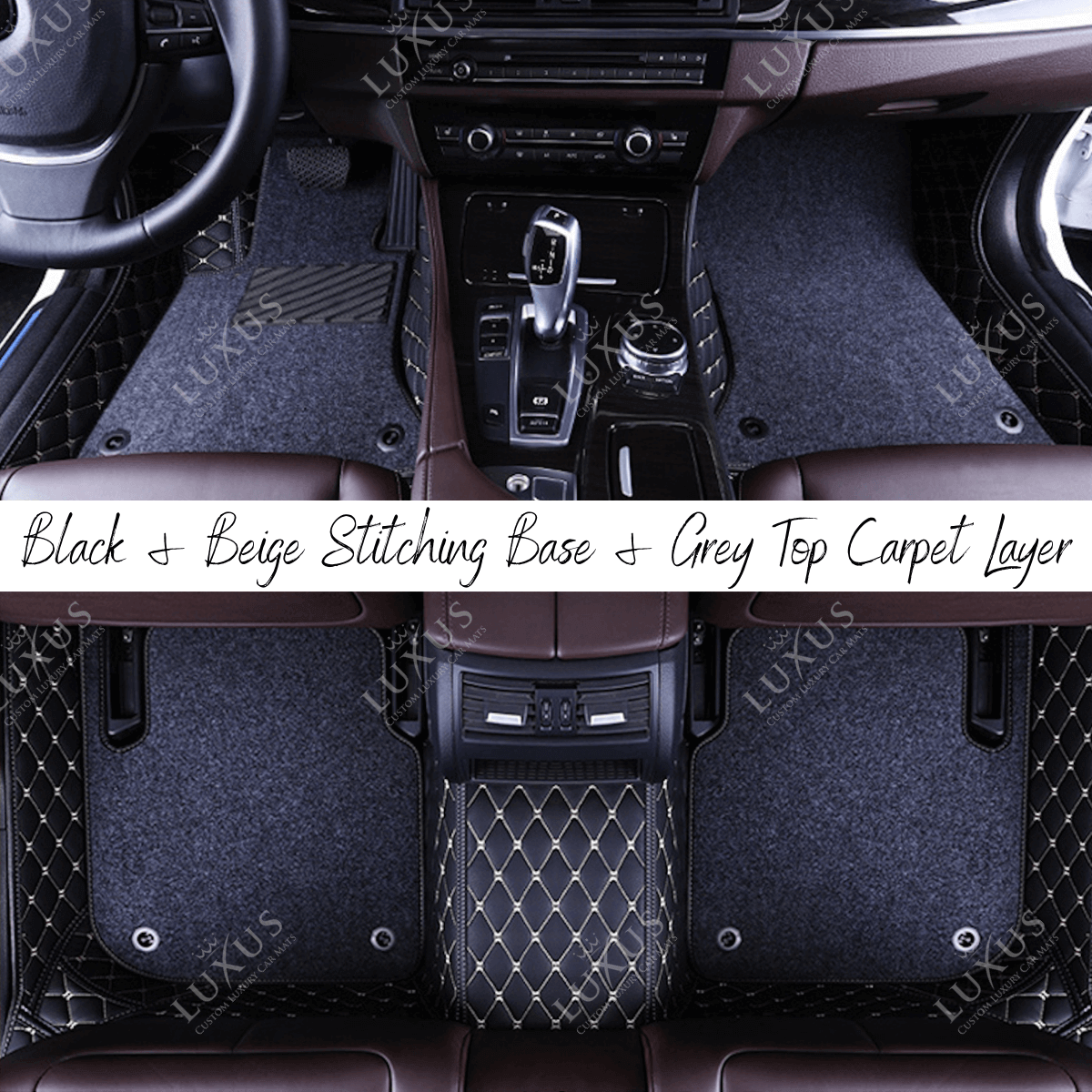 Luxus Car Mats™ - Set di tappetini per auto di lusso con cuciture nere e blu
