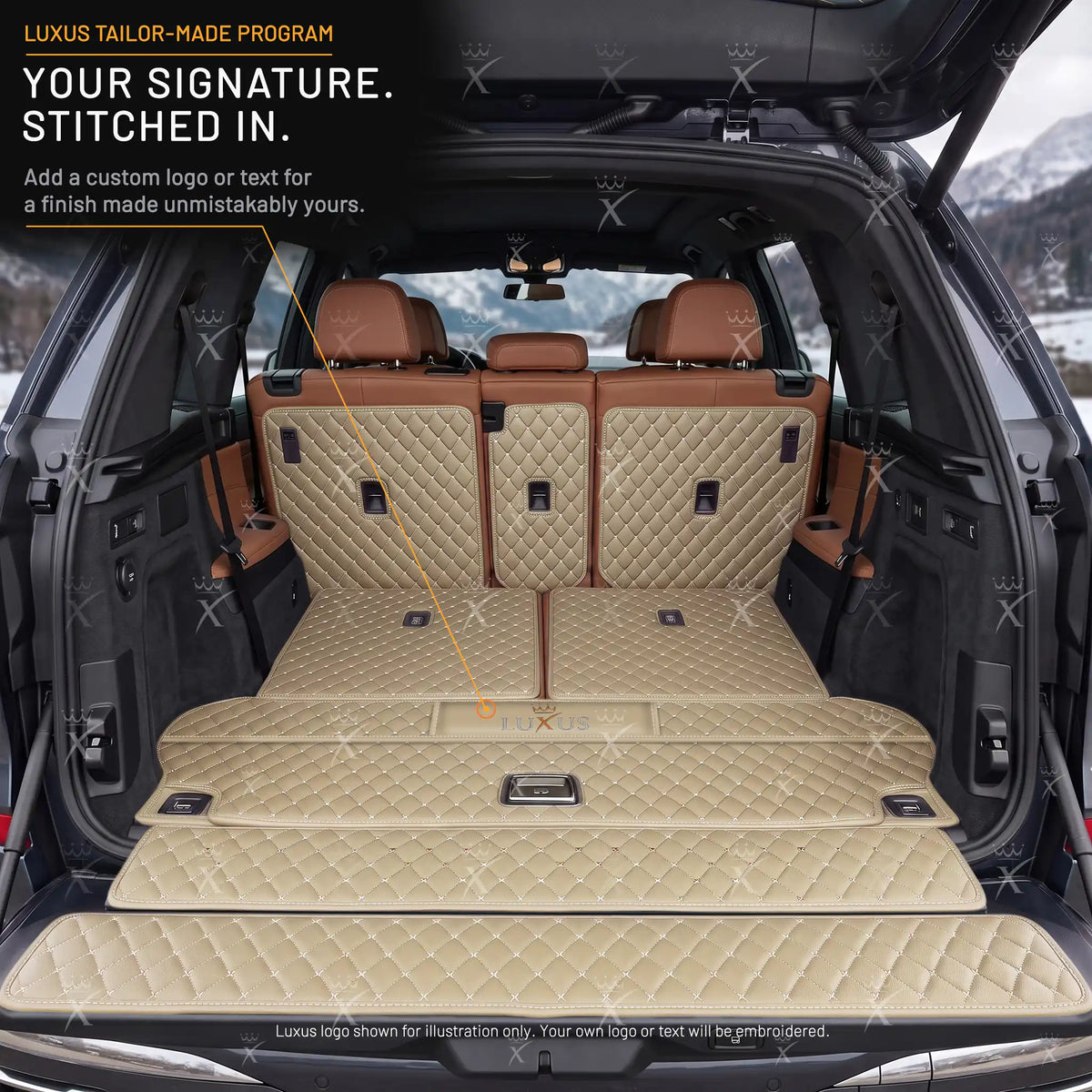 Luxus Car Mats™ – 3D-Luxus-Leder-Kofferraum-/Kofferraummatte in Schwarz und Schwarz mit Nähten