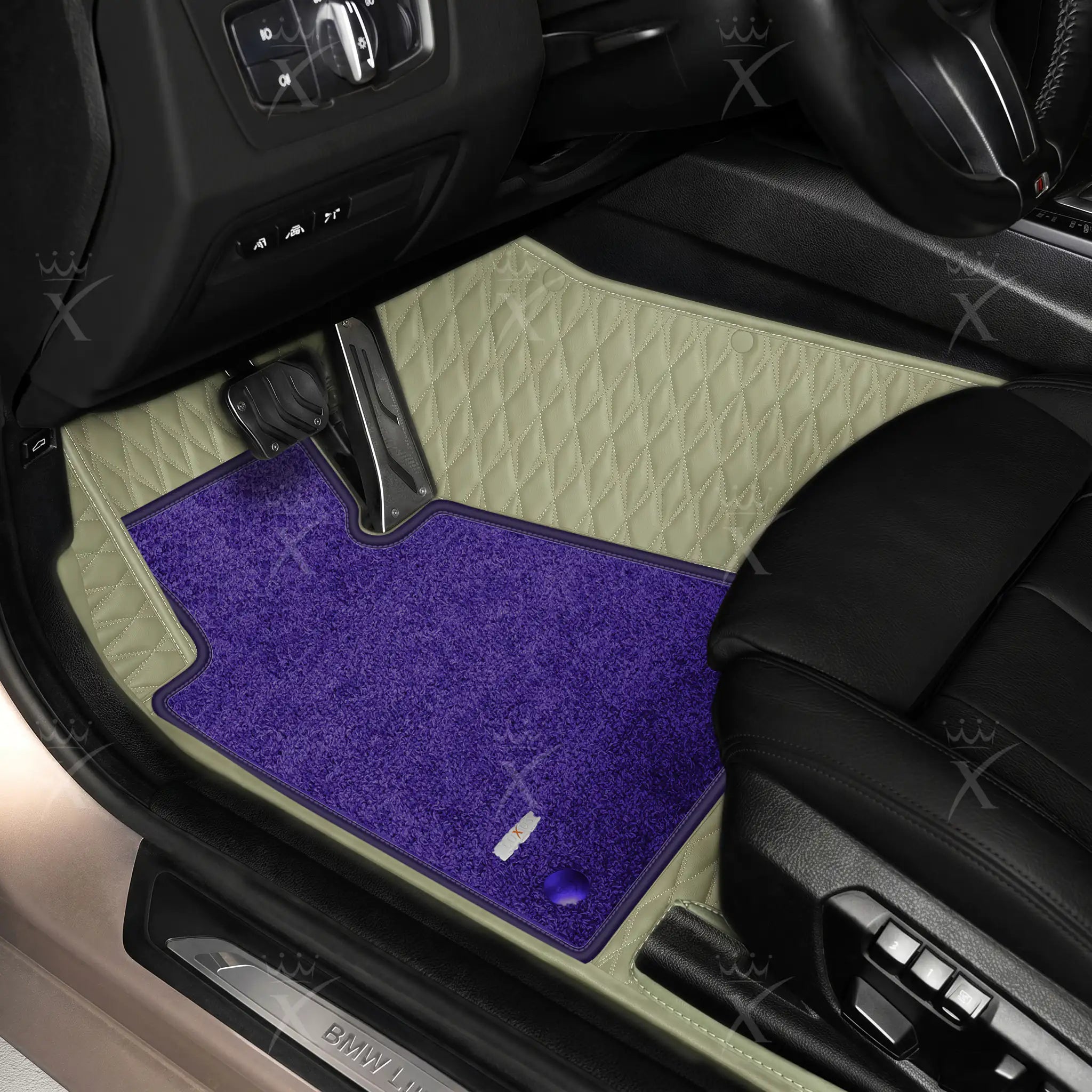 Luxus Twin-Diamond Double Layer Series Floor Mats | Cream Beige & Imperial Violet Top Carpet