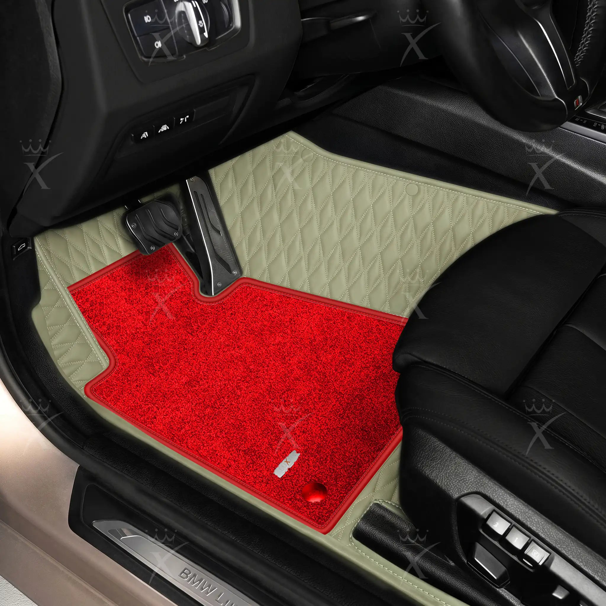 Luxus Twin-Diamond Double Layer Series Floor Mats | Cream Beige & Rosso Corsa Top Carpet