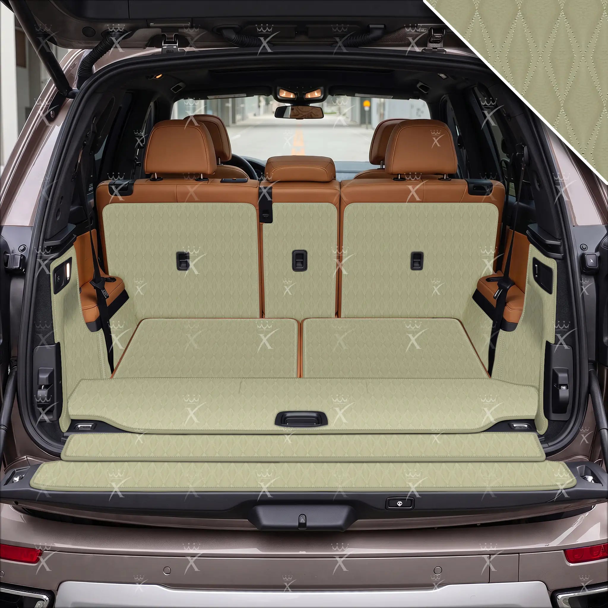 Luxus Car Mats™ – 3D-Luxus-Leder-Kofferraum-/Kofferraummatte in Schwarz und Schwarz mit Nähten