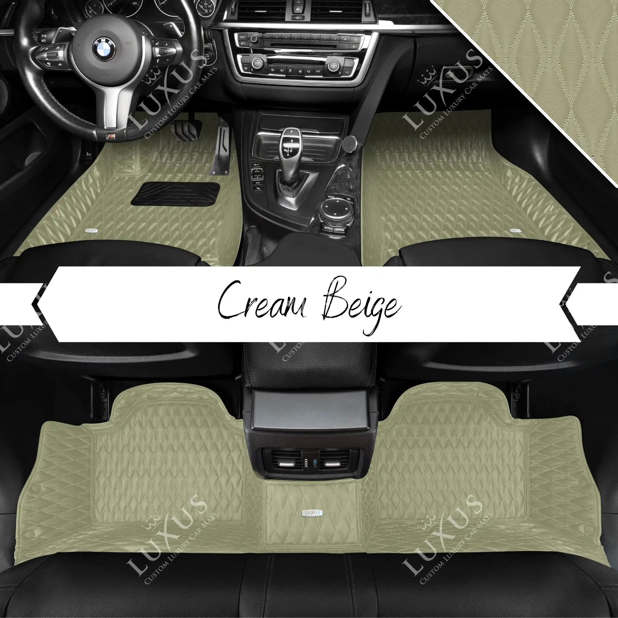 Luxus Premium Twin-Diamond Custom Luxury Car Mats Set | Cream Beige