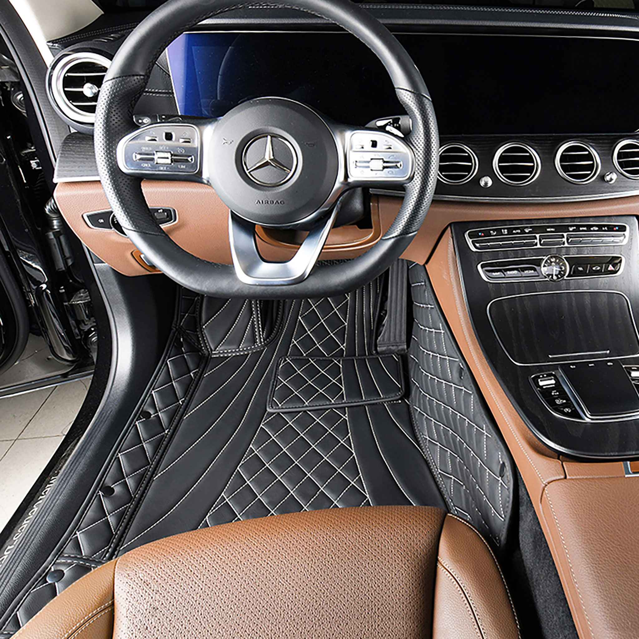 Luxus Car Mats™ - Juego de alfombrillas de lujo con costuras en negro y negro