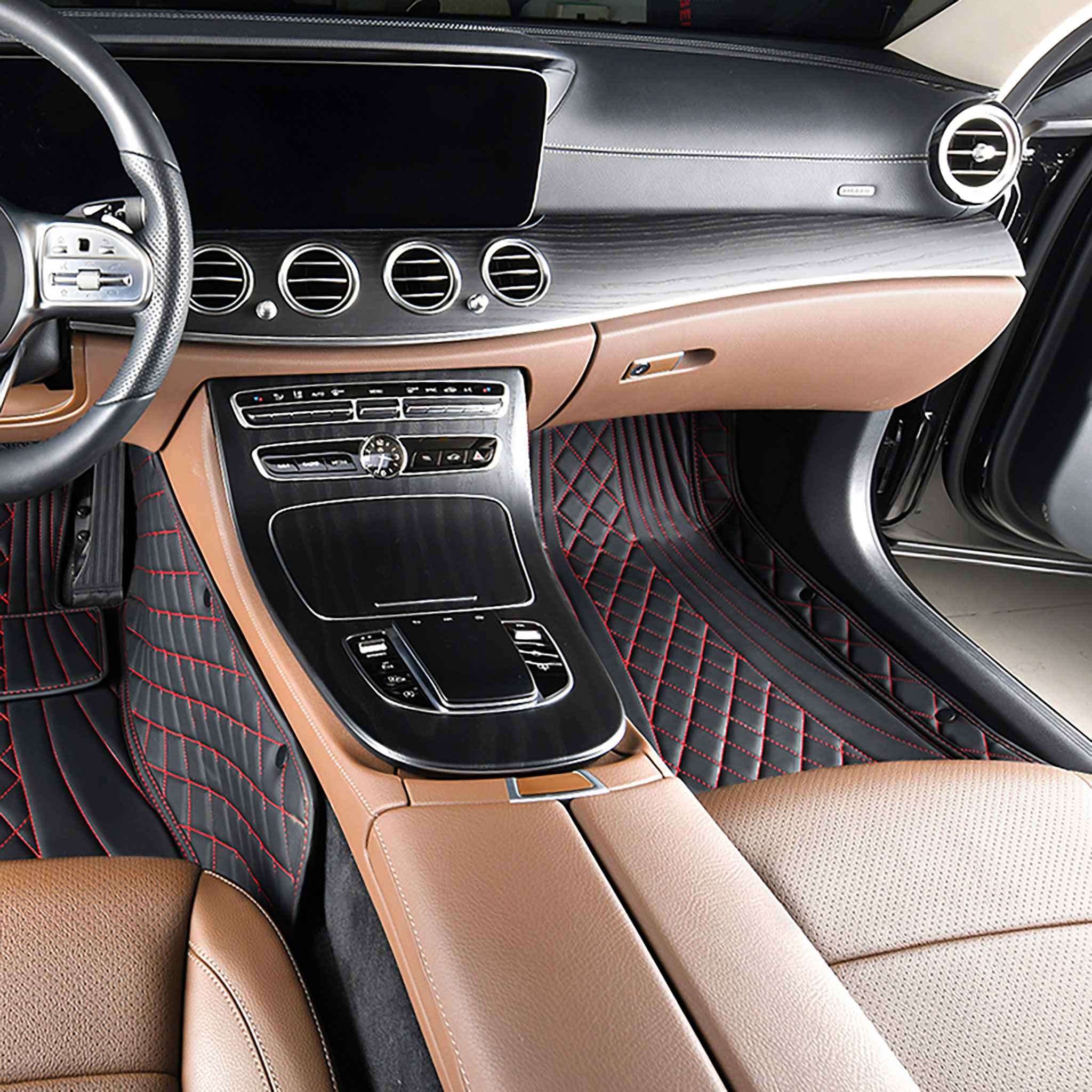 Luxus Car Mats™ - Set di tappetini per auto di lusso con cuciture nere e nere