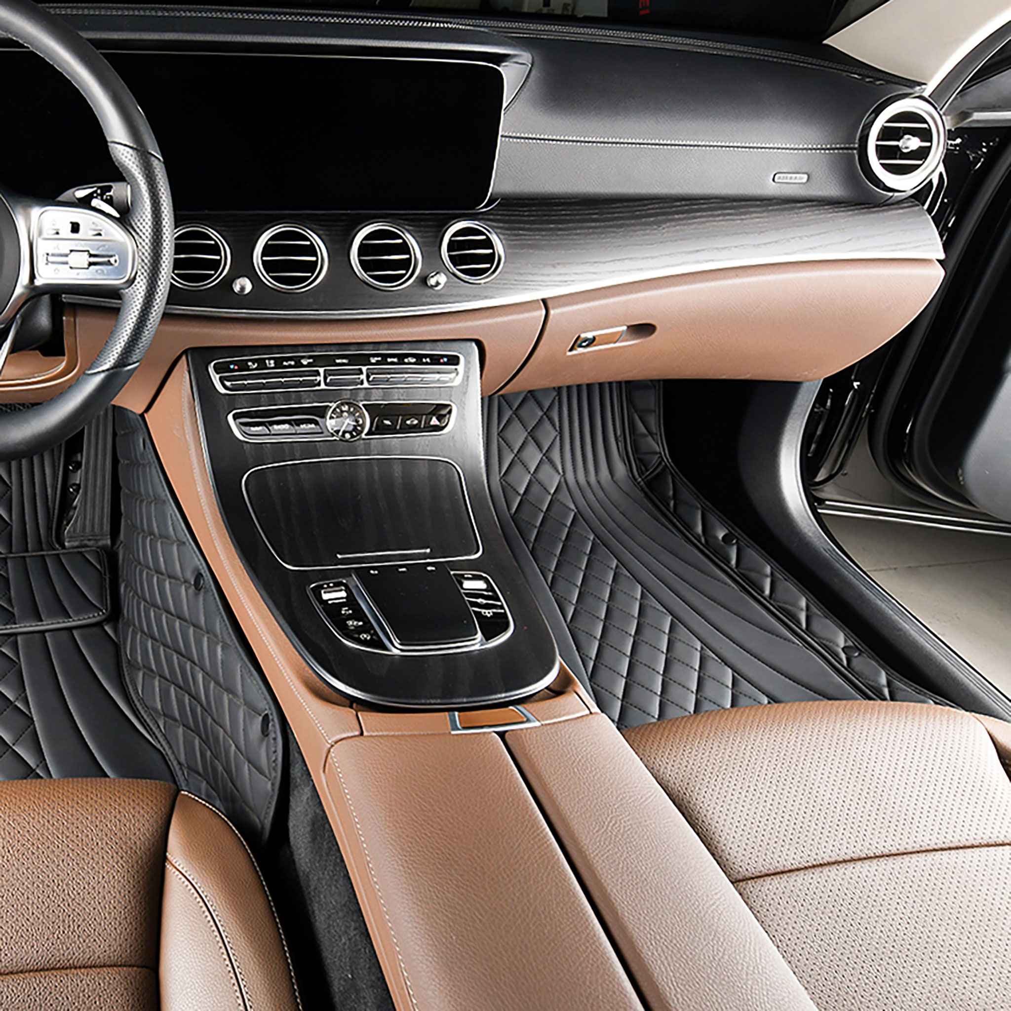 Luxus Car Mats™ - Svart og svart søm Luksus bilmattesett