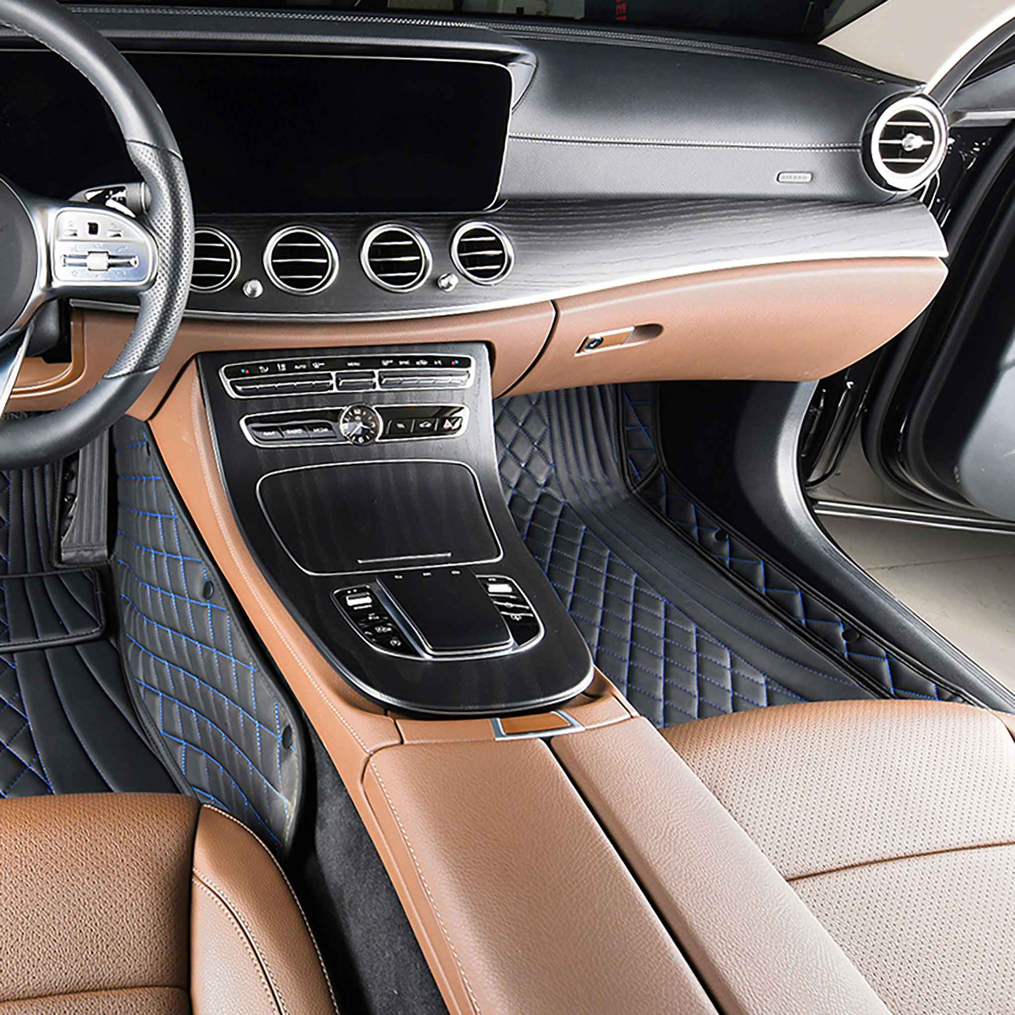 Luxus Car Mats™ - Svart og svart søm Luksus bilmattesett