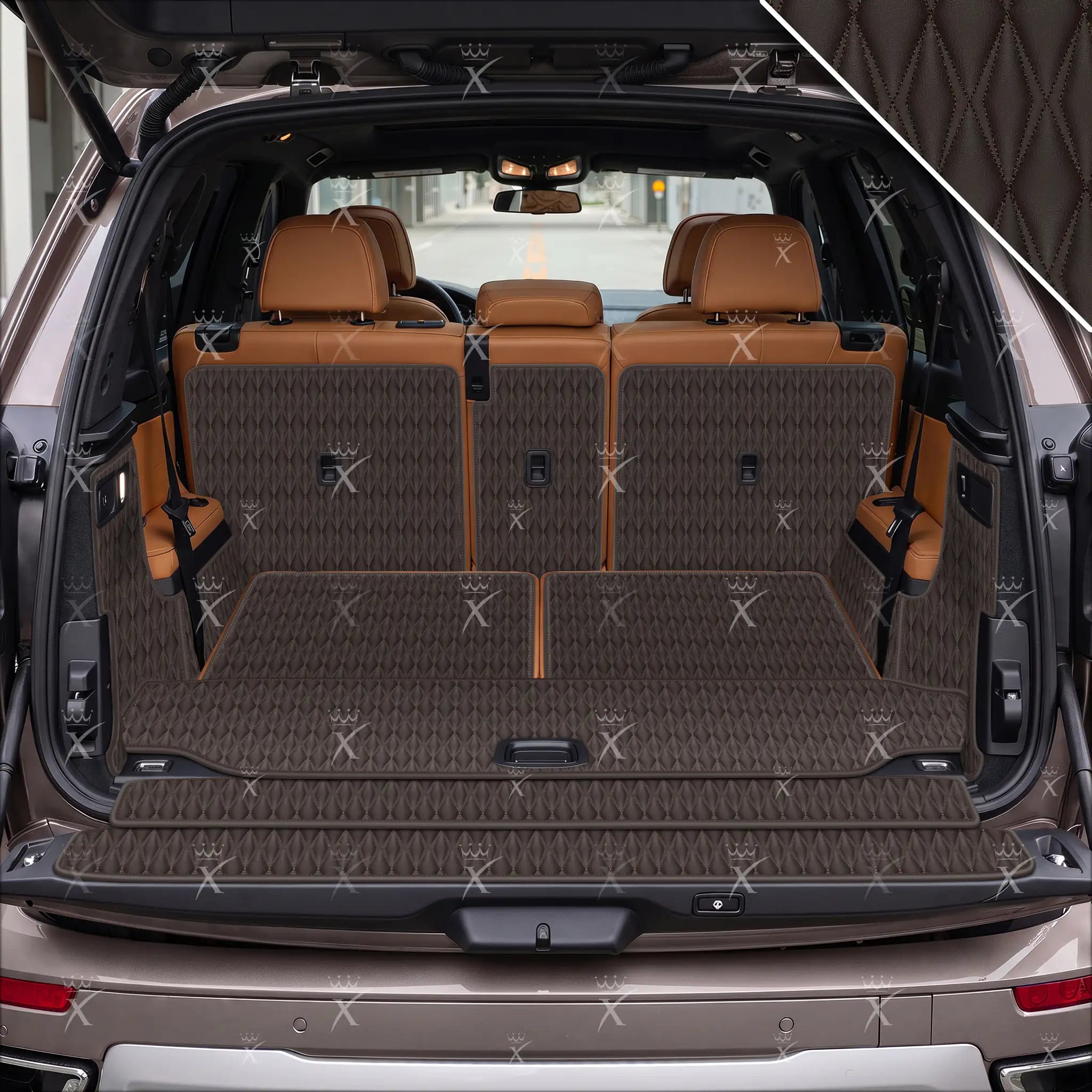 Tappetini per auto Luxus™ - Tappetino per bagagliaio/stivale in pelle di lusso 3D con cuciture nere e nere