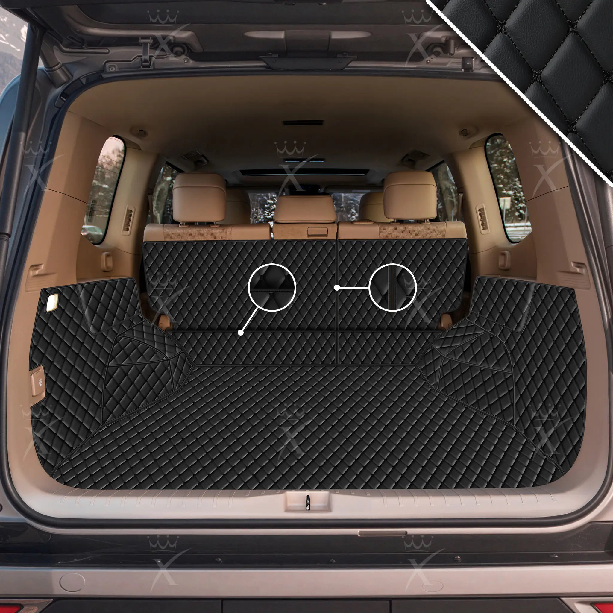 Luxus Car Mats™ - Svart og svart søm 3D luksusskinnstøvel/bagasjematte