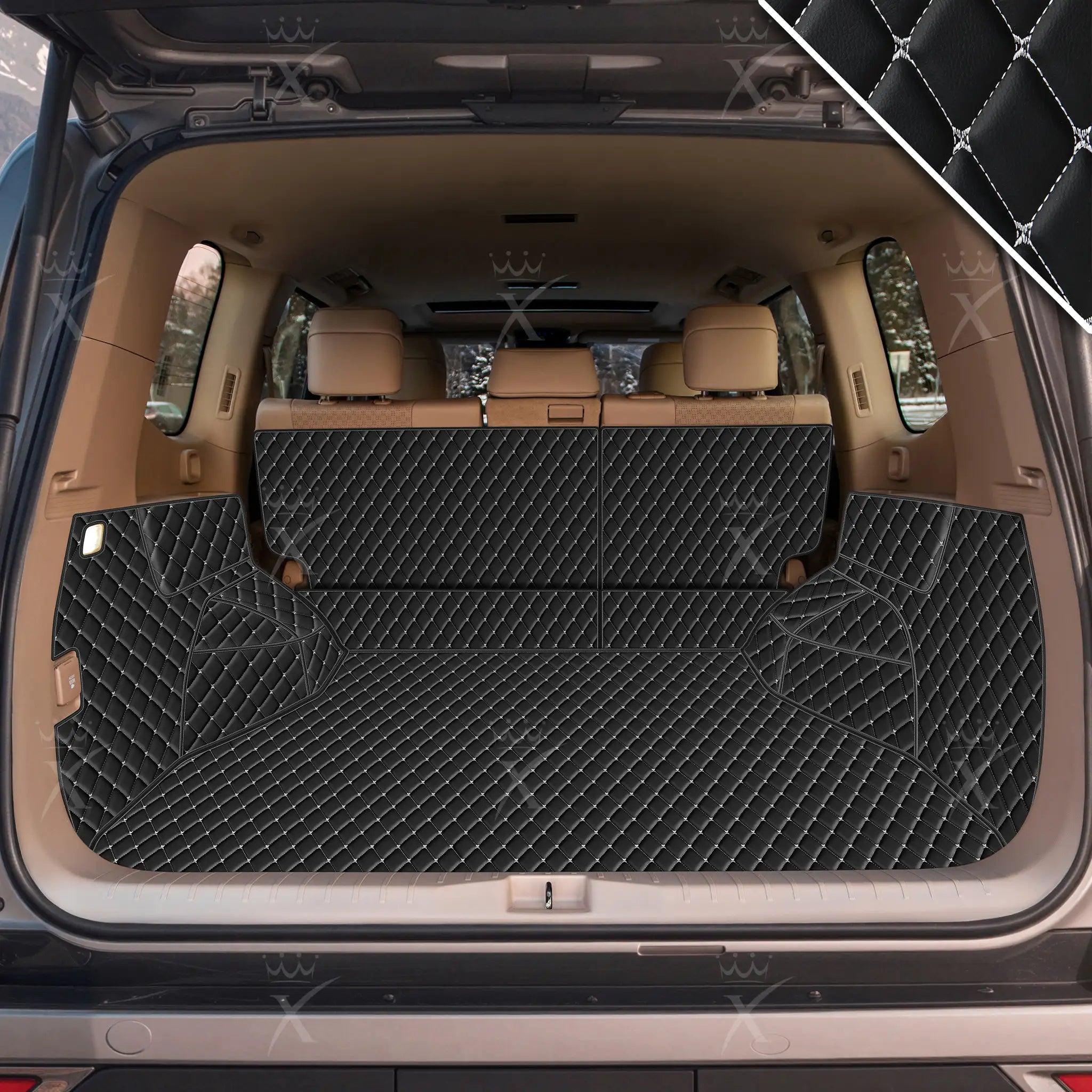 Luxus Car Mats™ - Zwart-wit gestikte 3D luxe lederen koffer-/koffermat