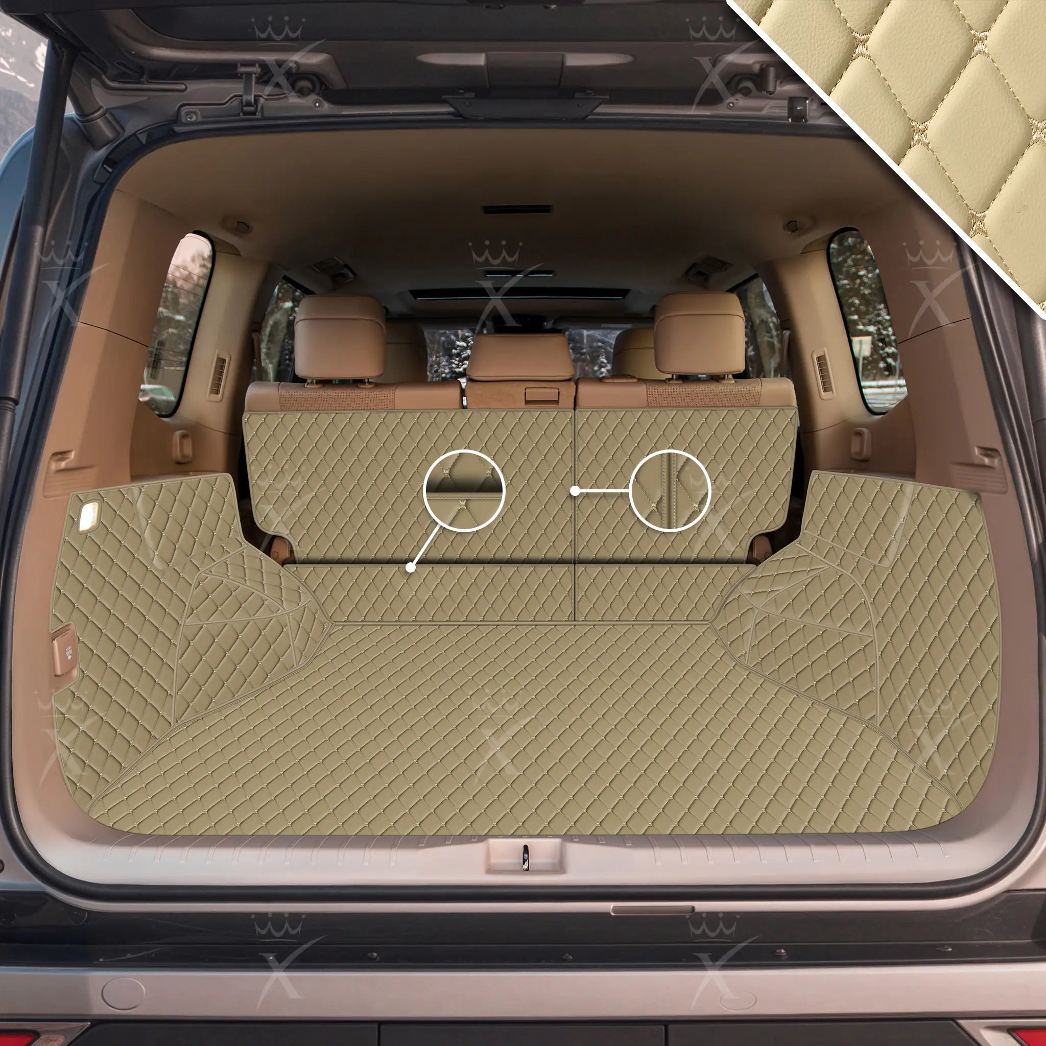 Tappetini per auto Luxus™ - Tappetino per bagagliaio/stivale in pelle beige crema 3D