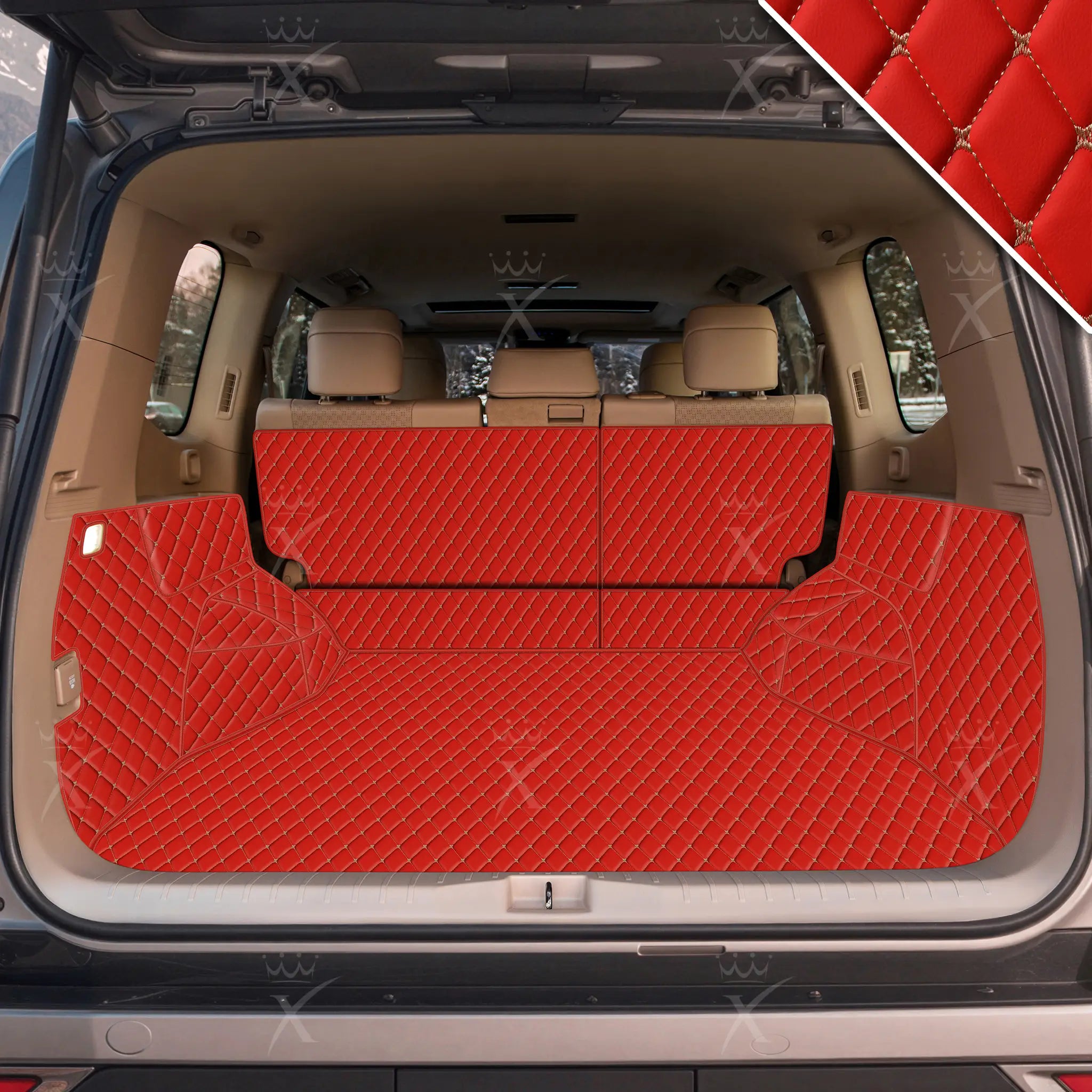 Luxus Car Mats™ - Tapete para maletero/maletero de cuero de lujo rojo Ferrari 3D