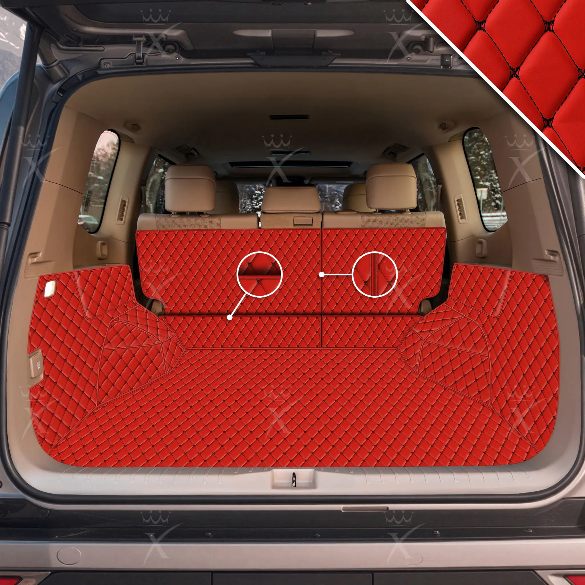 Luxus Car Mats™ - Tappetino per bagagliaio/stivale in pelle rosso Ferrari 3D