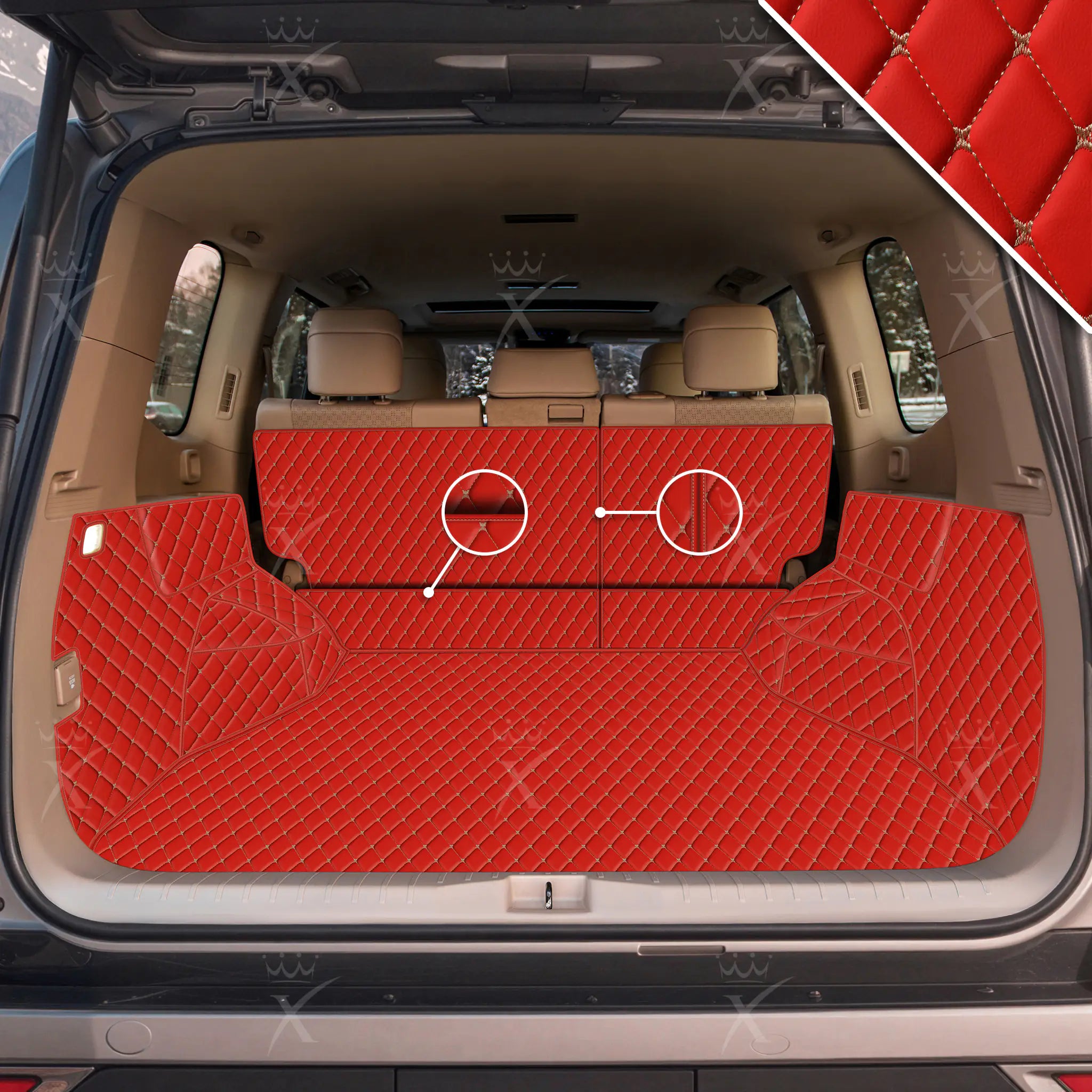Luxus Car Mats™ - Tapete para maletero/maletero de cuero de lujo rojo Ferrari 3D