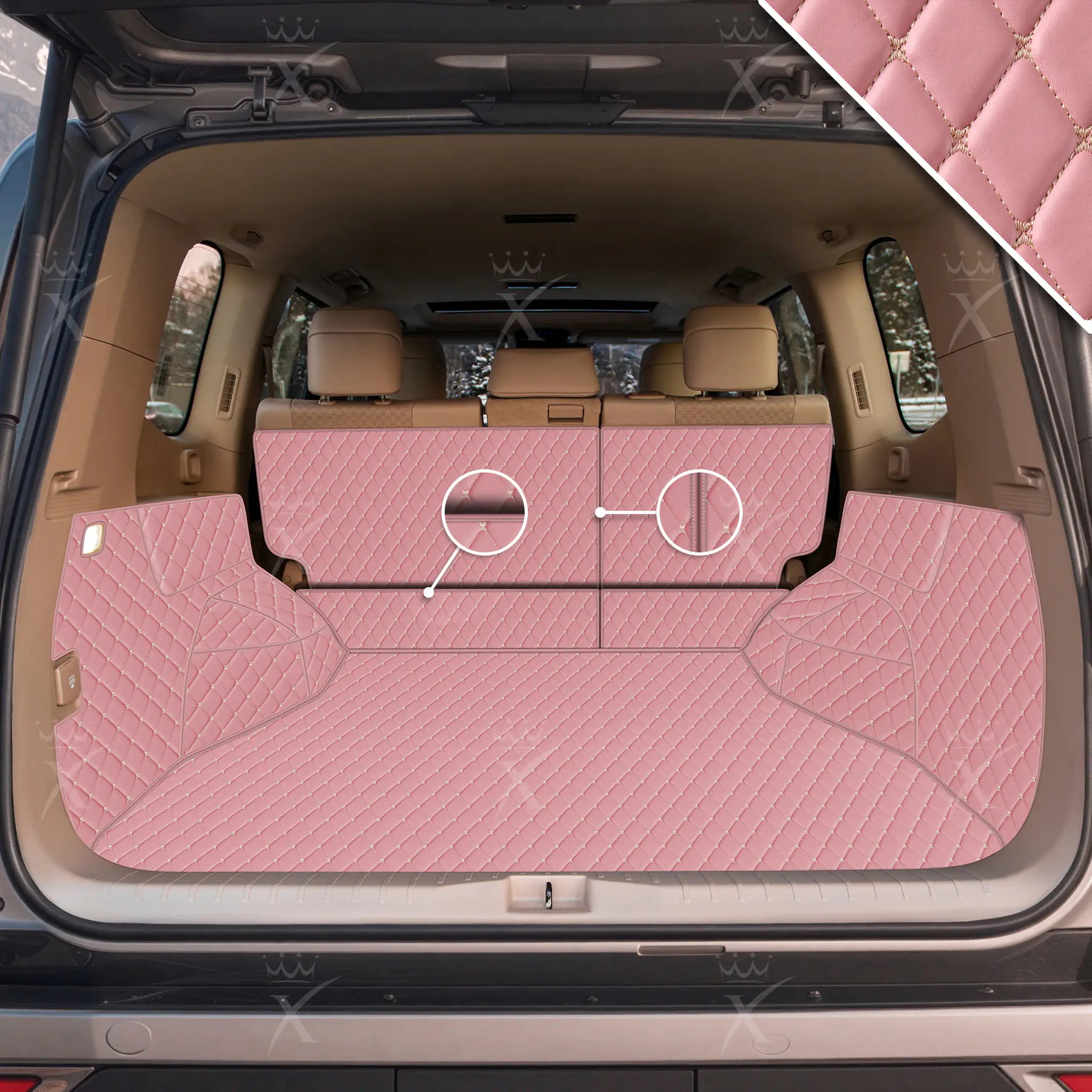 Tappetini per auto Luxus™ - Tappetino per bagagliaio/stivale in pelle di lusso 3D con cuciture nere e beige