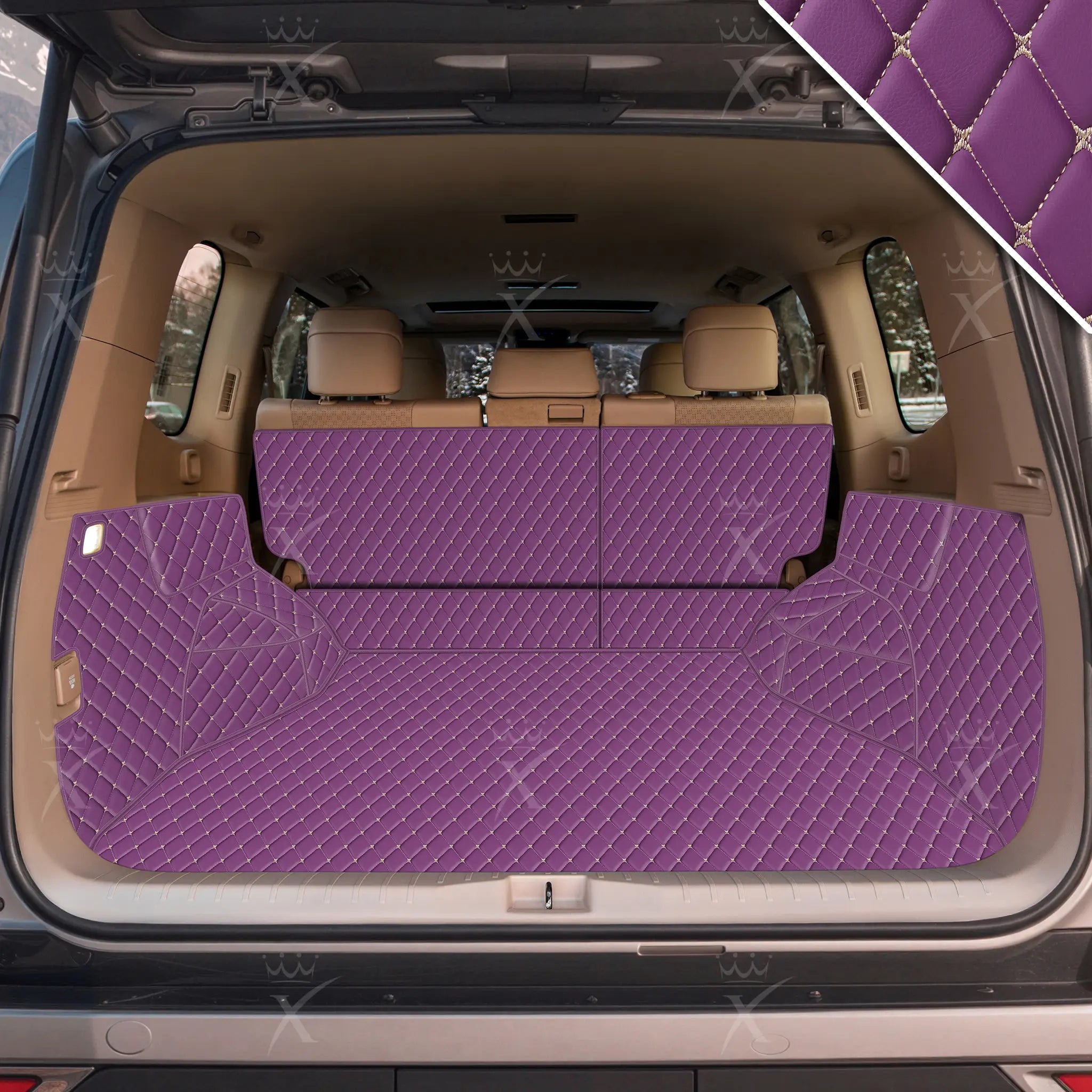 Luxus Car Mats™ - Tappetino per bagagliaio/stivale in pelle viola lavanda 3D