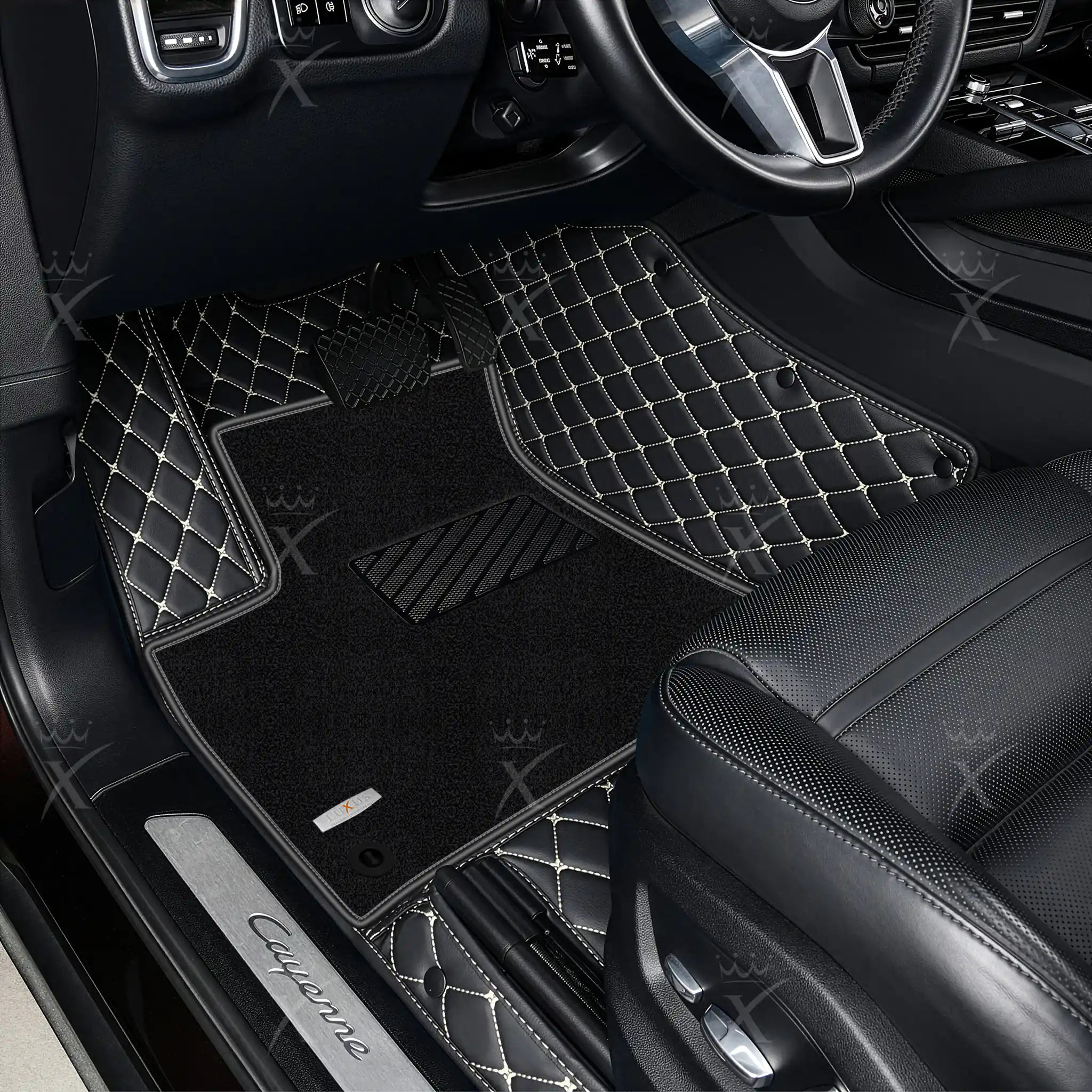 Luxus Car Mats™ - Set di tappetini per auto di lusso con cuciture nere e blu