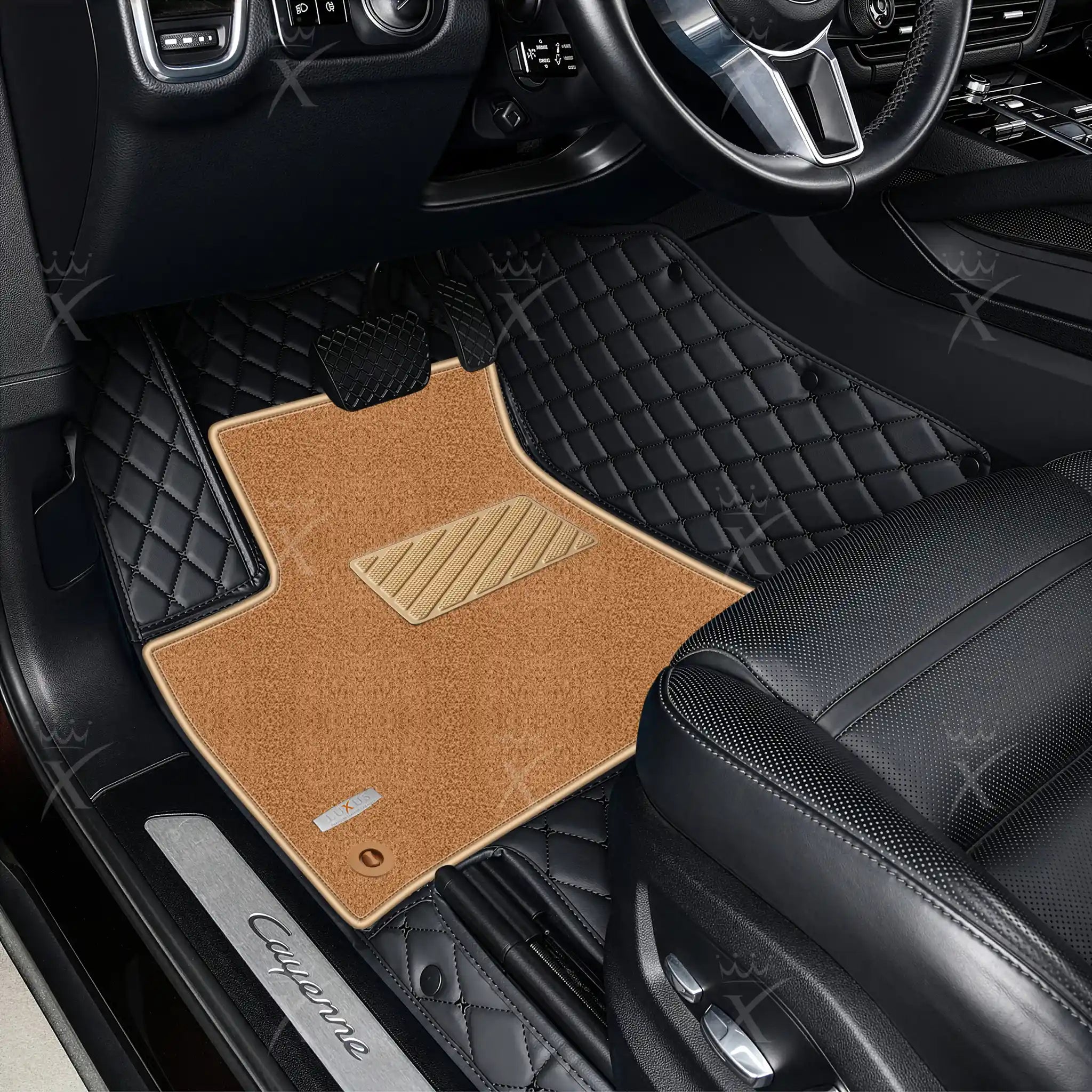 Luxus Diamond Double Layer Series Floor Mats | Black & Black Stitching & Beige Top Carpet