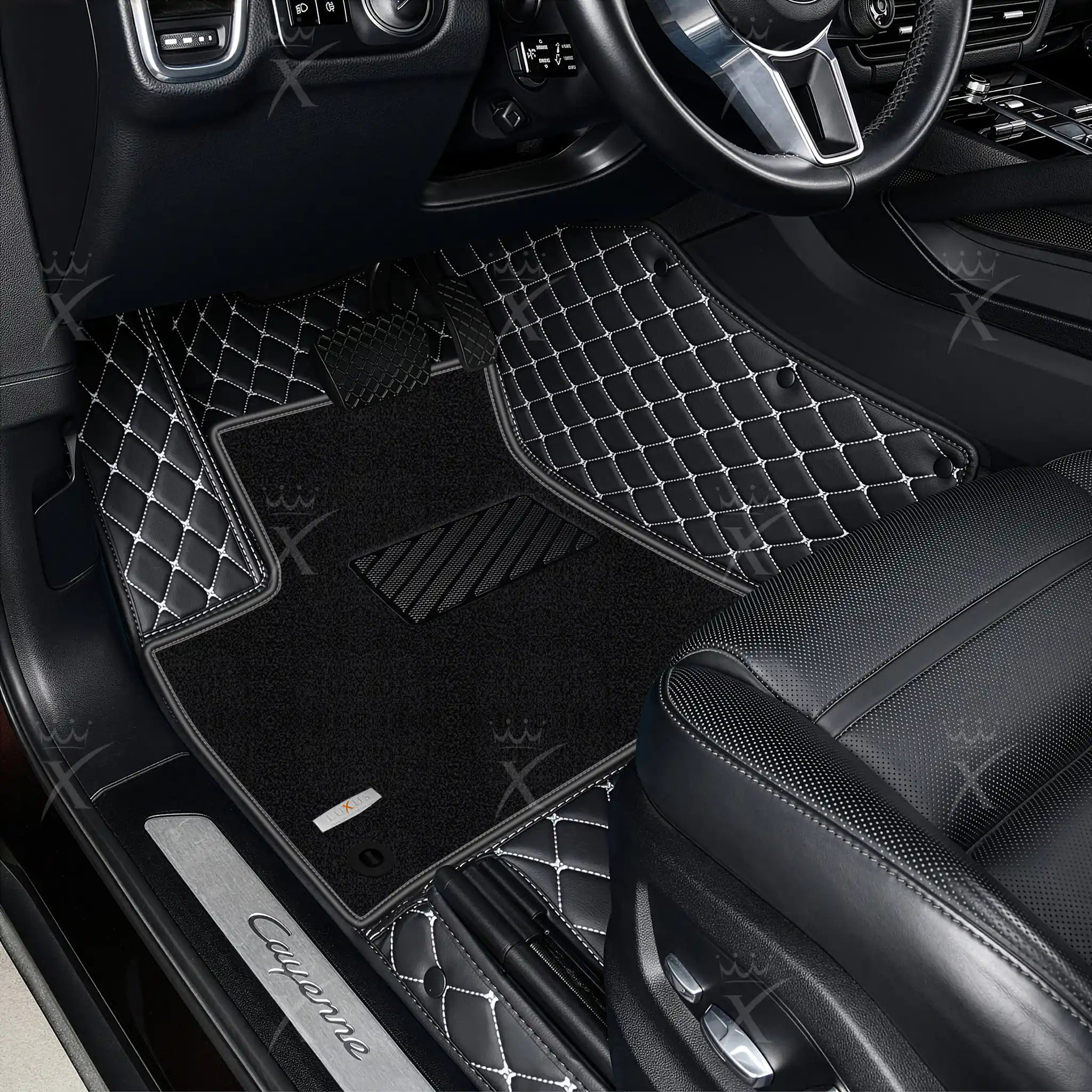 Luxus Car Mats™ - svart og blå søm Luksus bilmattesett