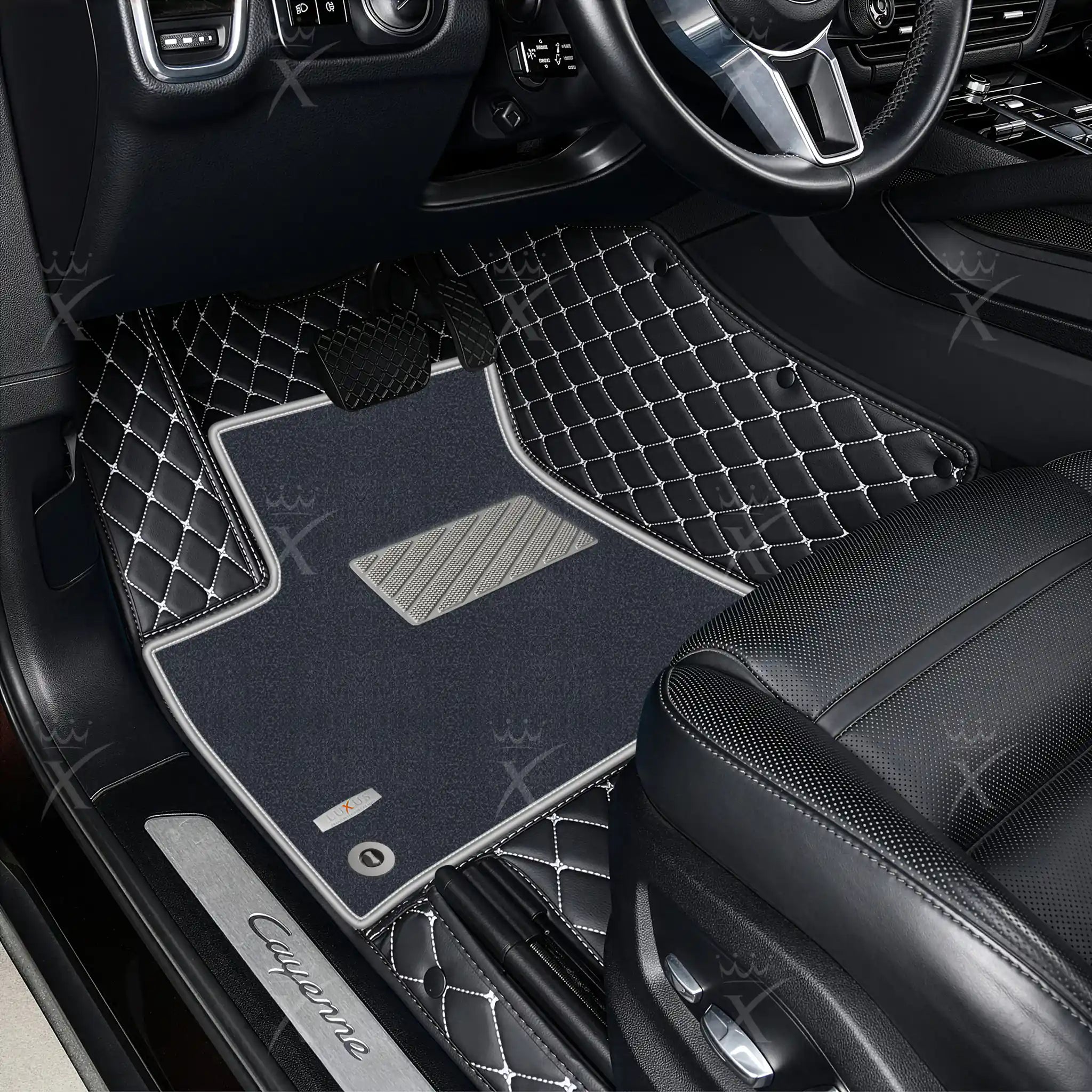 Luxus Car Mats™ - Juego de alfombrillas de lujo con costuras negras y azules