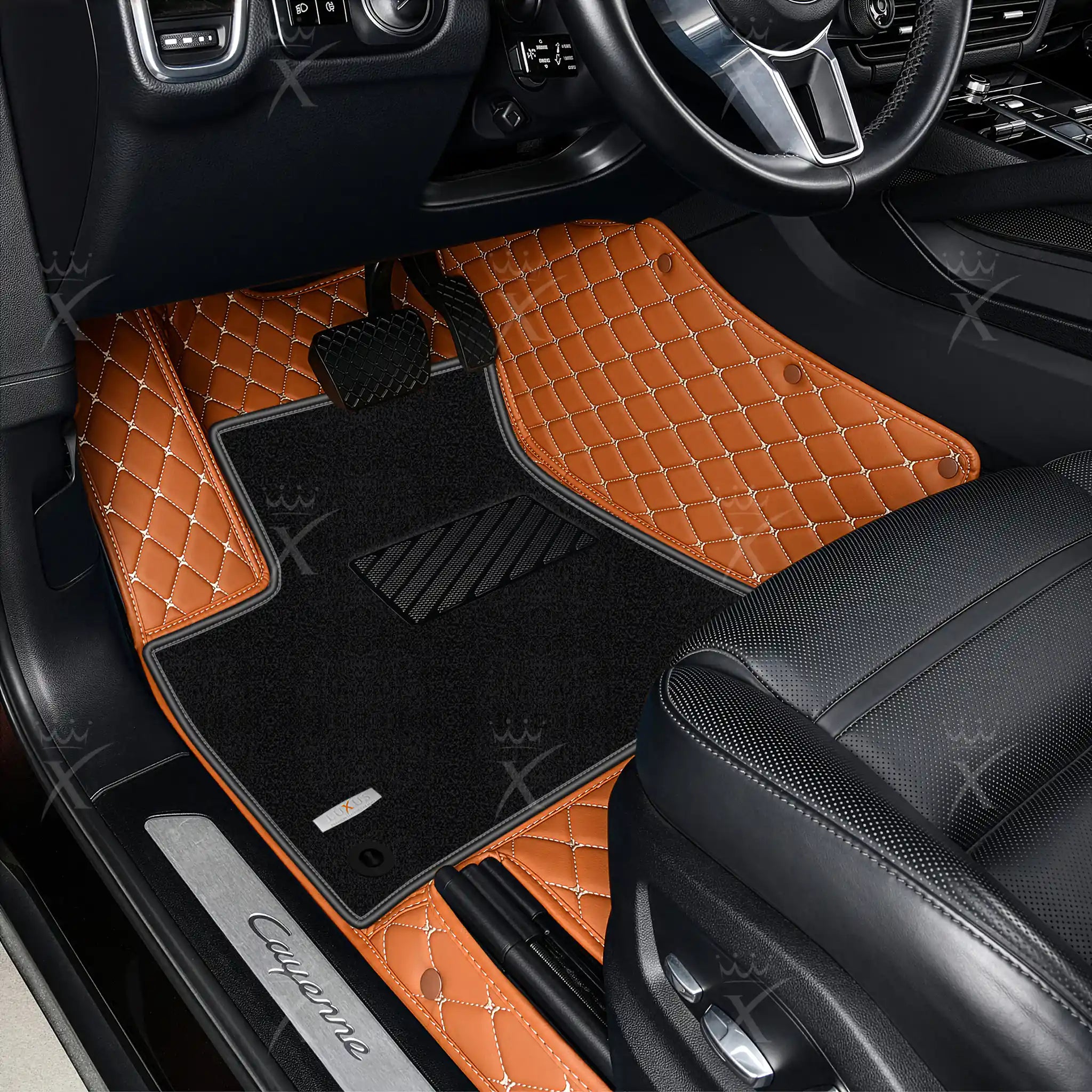 Luxus Diamond Double Layer Series Floor Mats | Caramel Brown & Black Top Carpet