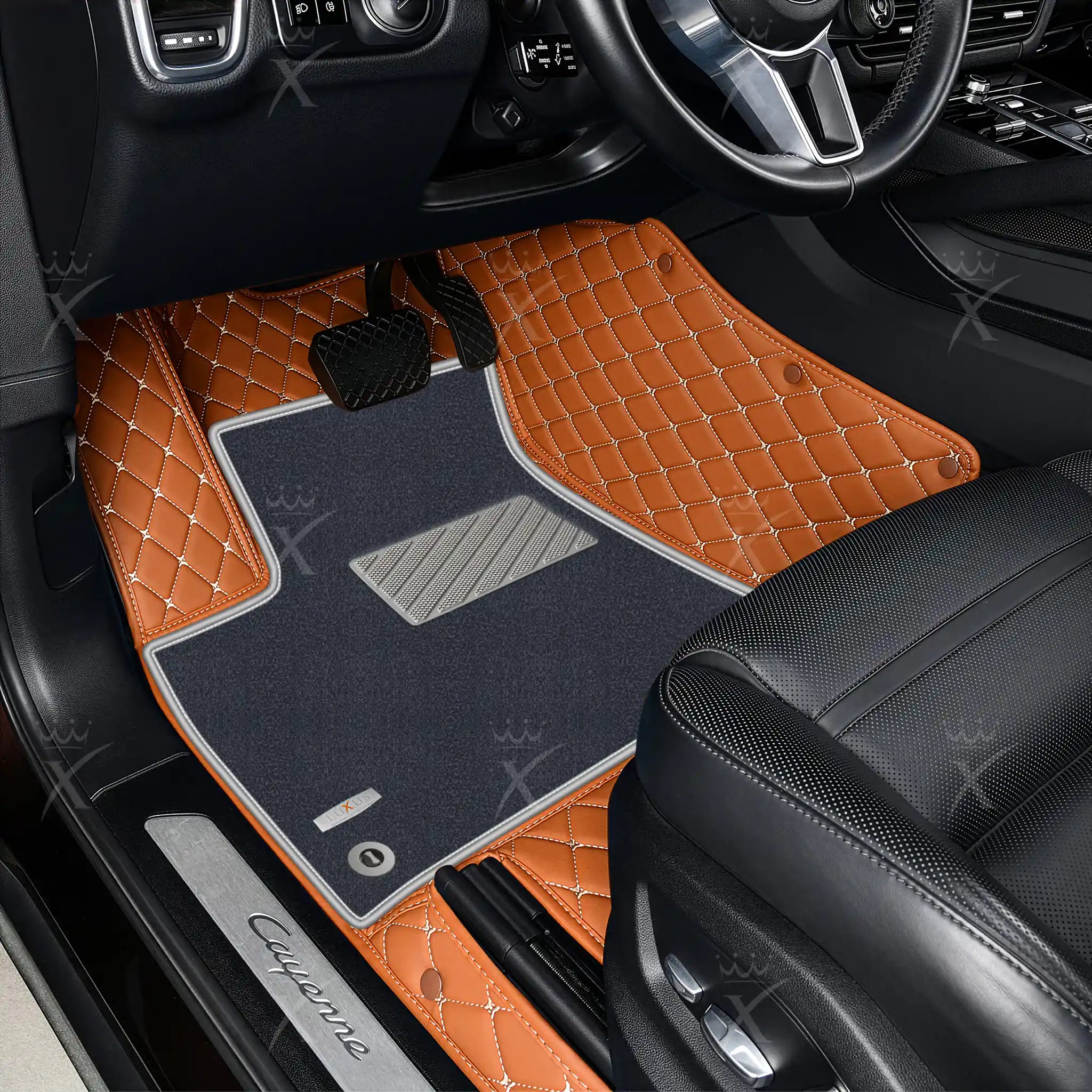Luxus Diamond Double Layer Series Floor Mats | Caramel Brown & Gray Top Carpet