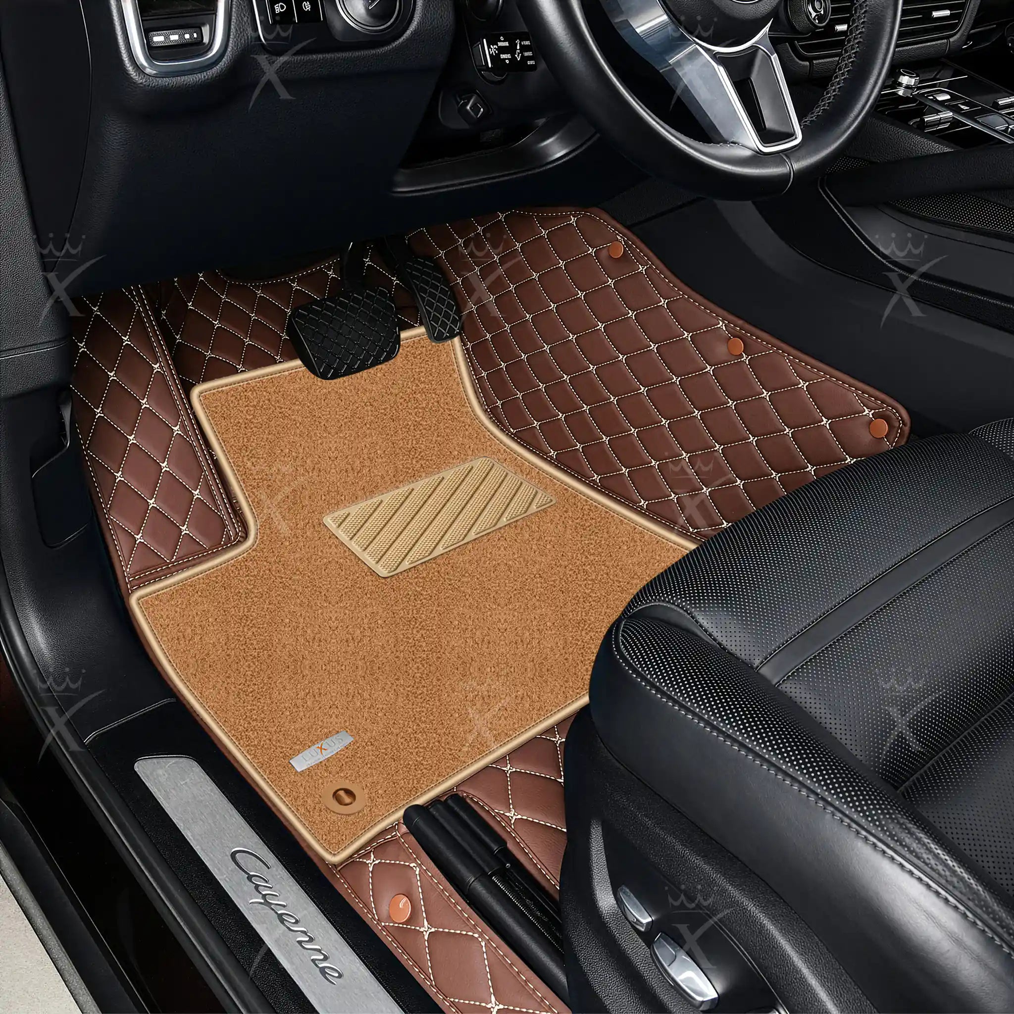 Luxus Diamond Double Layer Series Floor Mats | Chocolate Brown & Beige Top Carpet