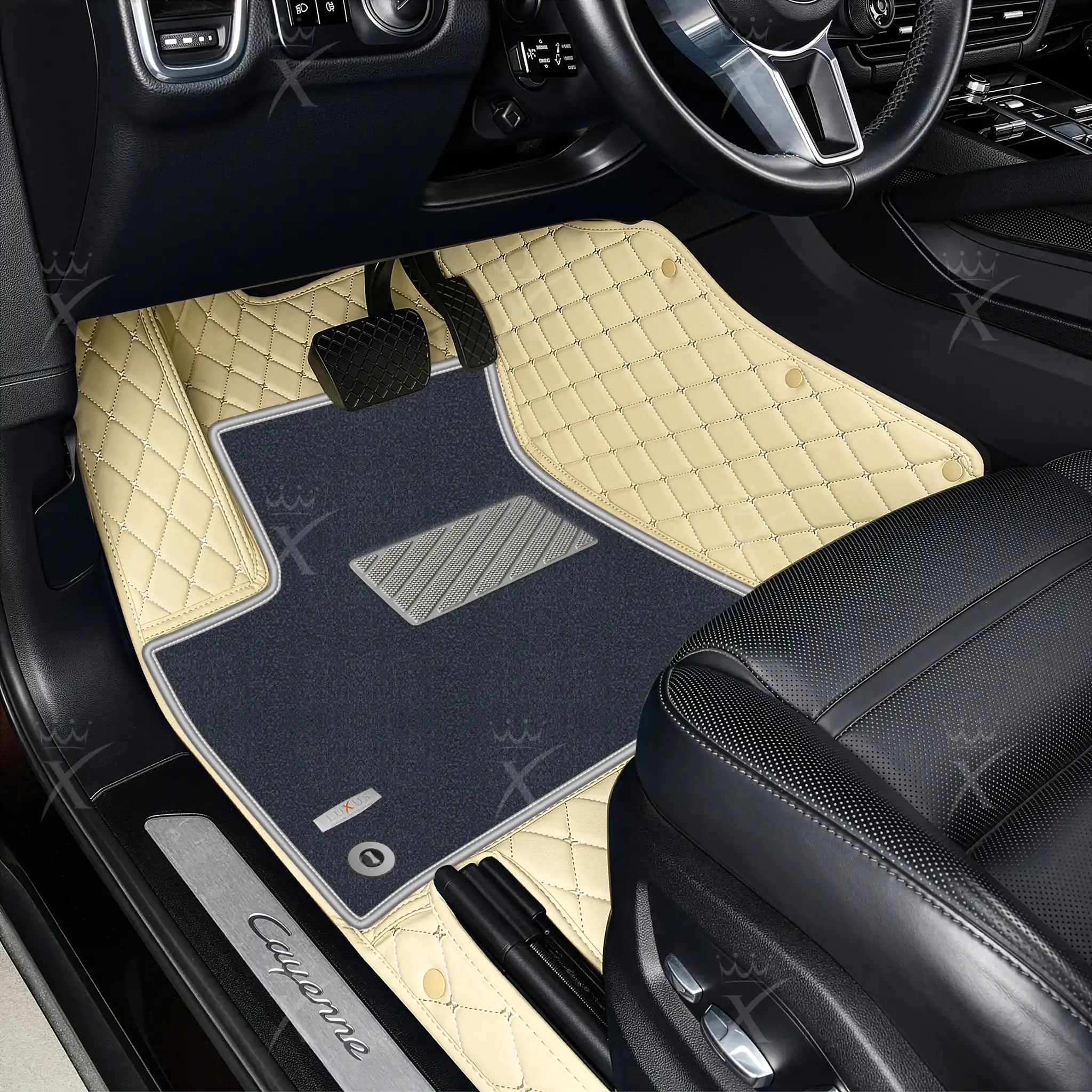Luxus Diamond Double Layer Series Floor Mats | Cream Beige & Gray Top Carpet