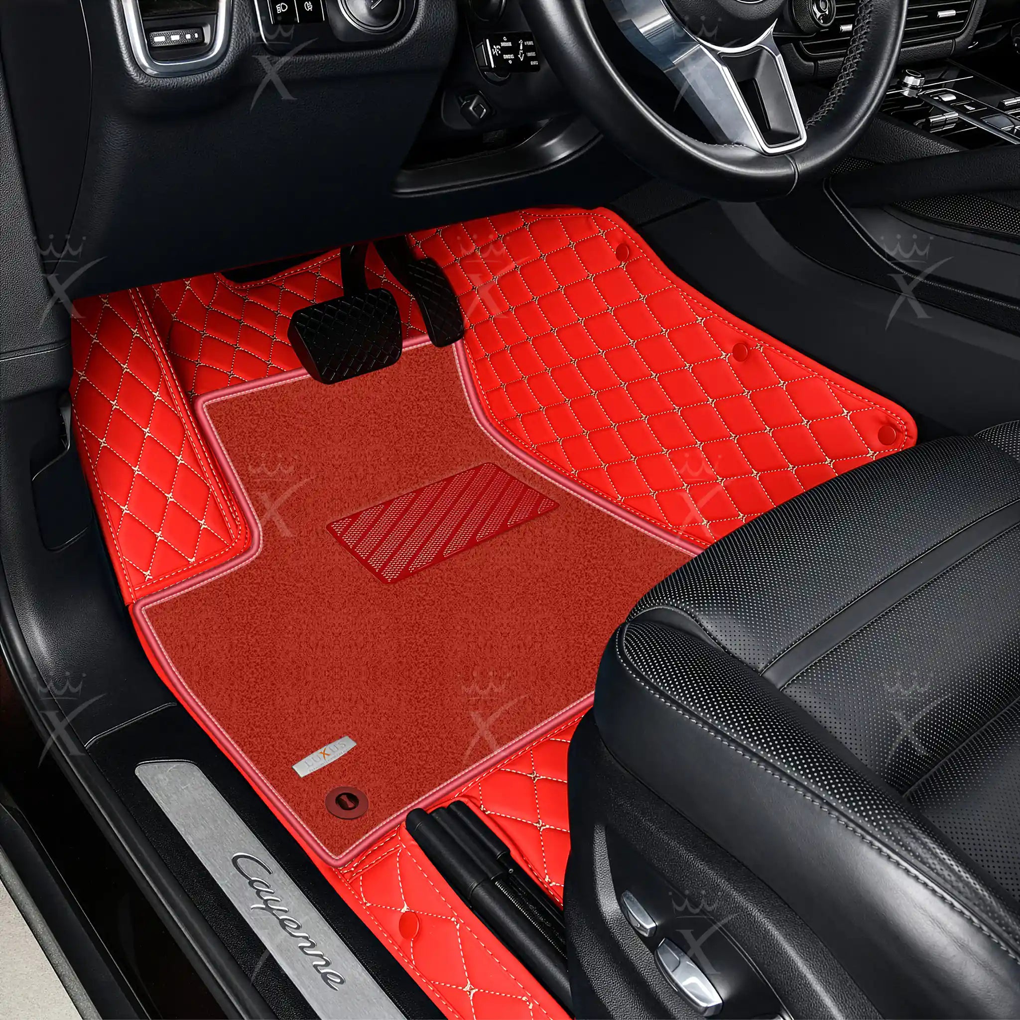 Luxus Diamond Double Layer Series Floor Mats | Ferrari Red & Red Top Carpet