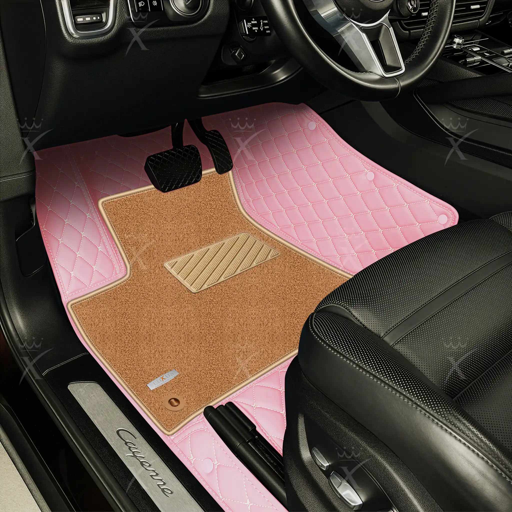Luxus Diamond Double Layer Series Floor Mats | Flamingo Pink & Beige Top Carpet