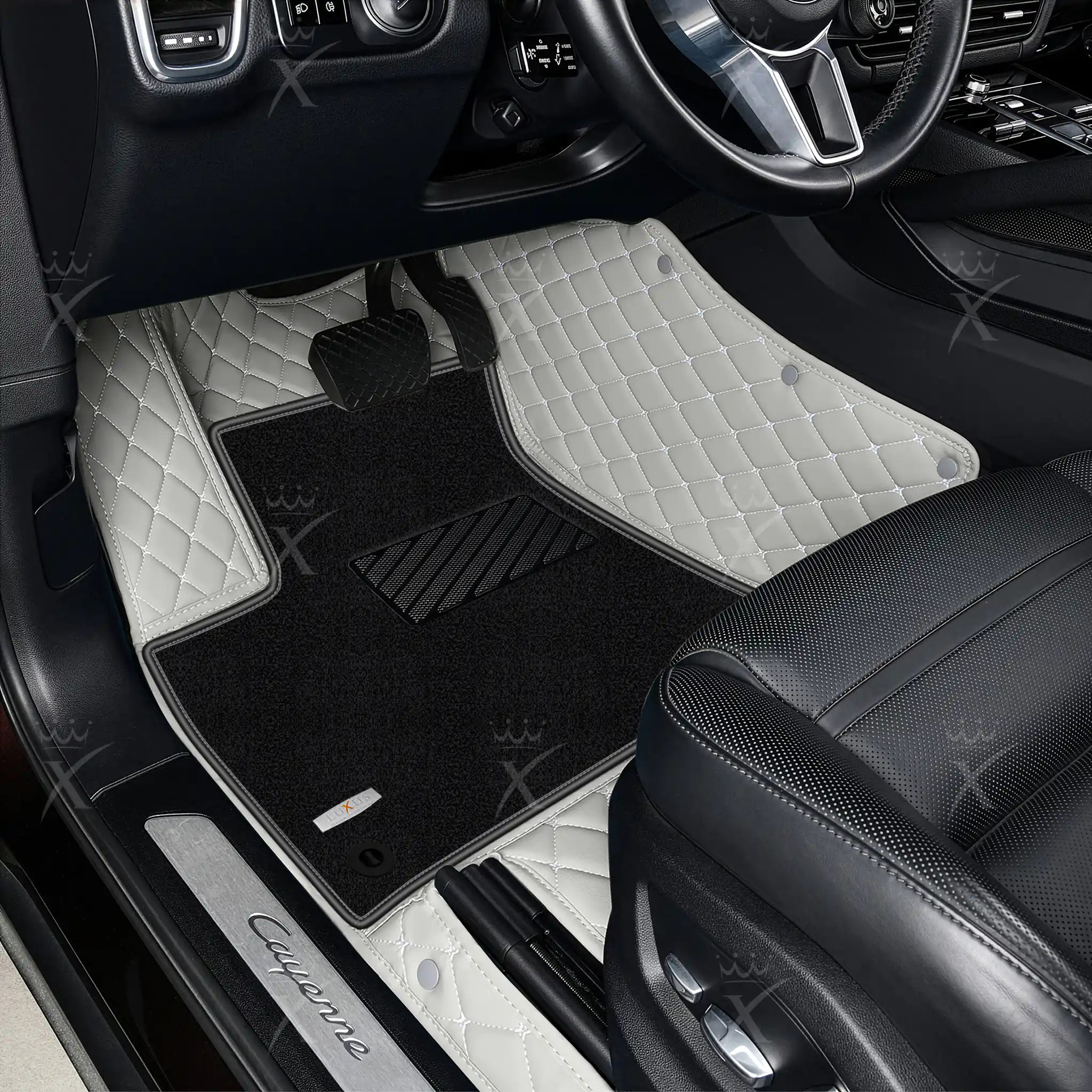 Luxus Diamond Double Layer Series Floor Mats | Light Gray & Black Top Carpet