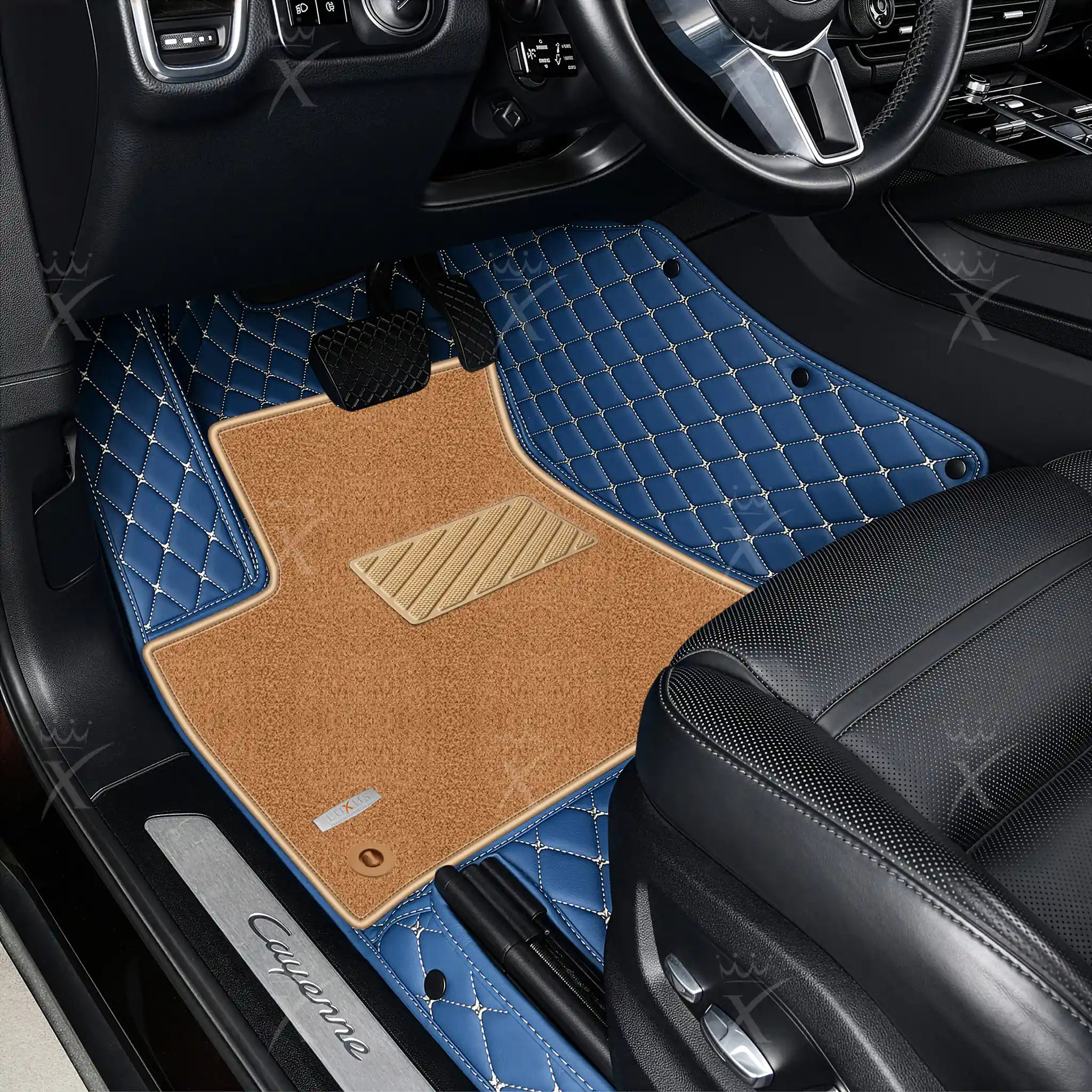 Luxus Car Mats™ - Juego de alfombrillas de lujo con costuras negras y azules