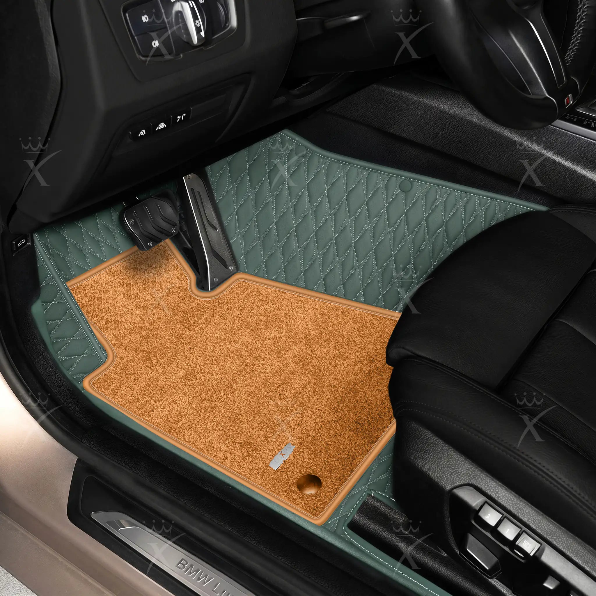 Luxus Twin-Diamond Double Layer Series Floor Mats | Dove Gray & Cognac Tan Top Carpet