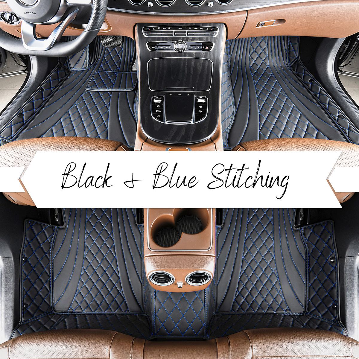 Luxus Car Mats™ – Luxus-Automatten-Set in Schwarz und mit schwarzen Nähten