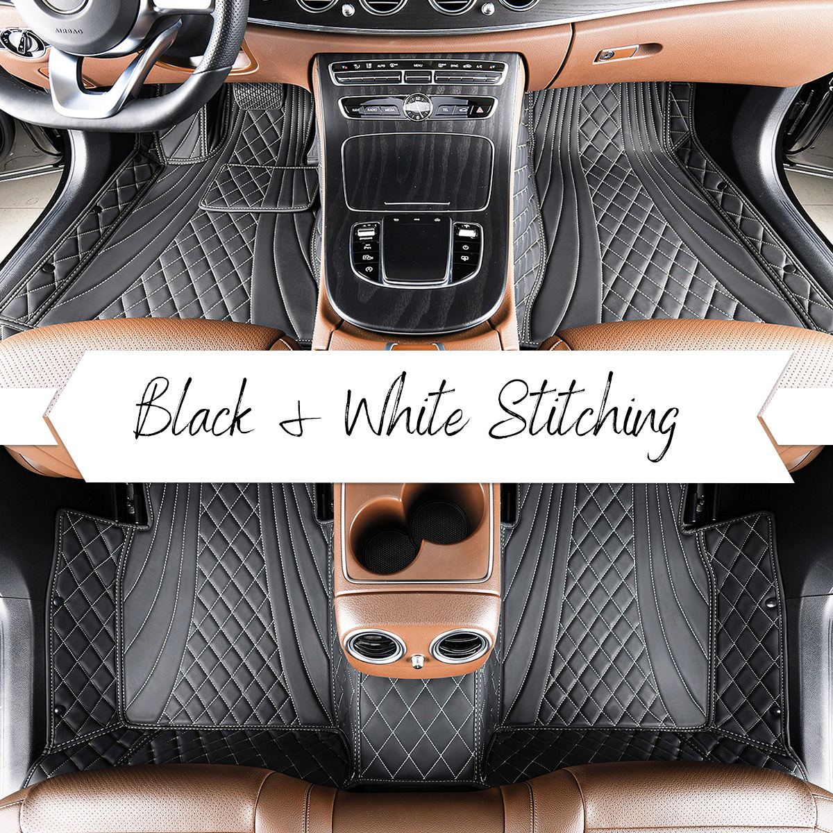Black & White Stitching Car Mats Set – Hybrid Series | Luxus Car Mats