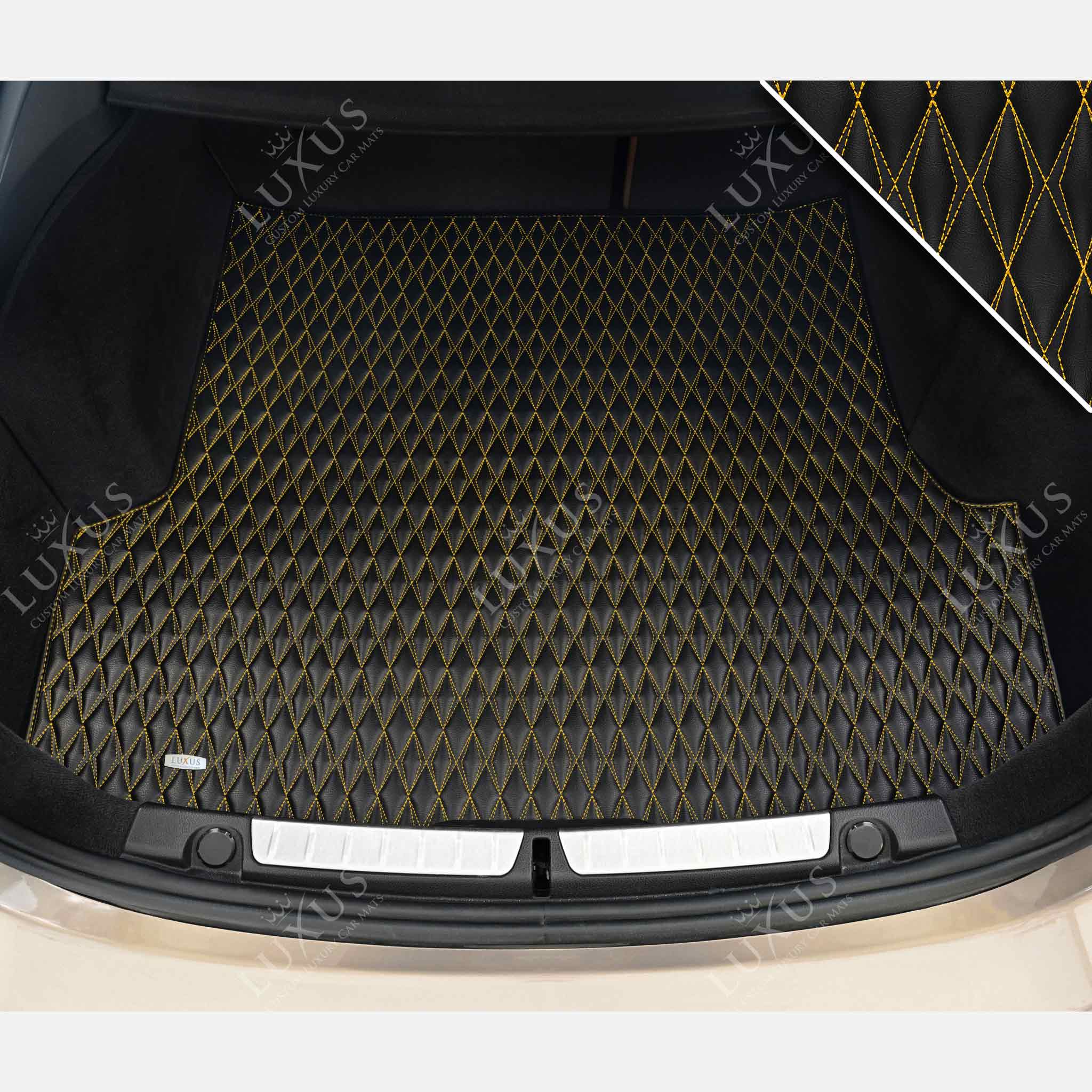 Luxus Premium Twin-Diamond Custom Base Trunk Liner | Black & Yellow Stitching