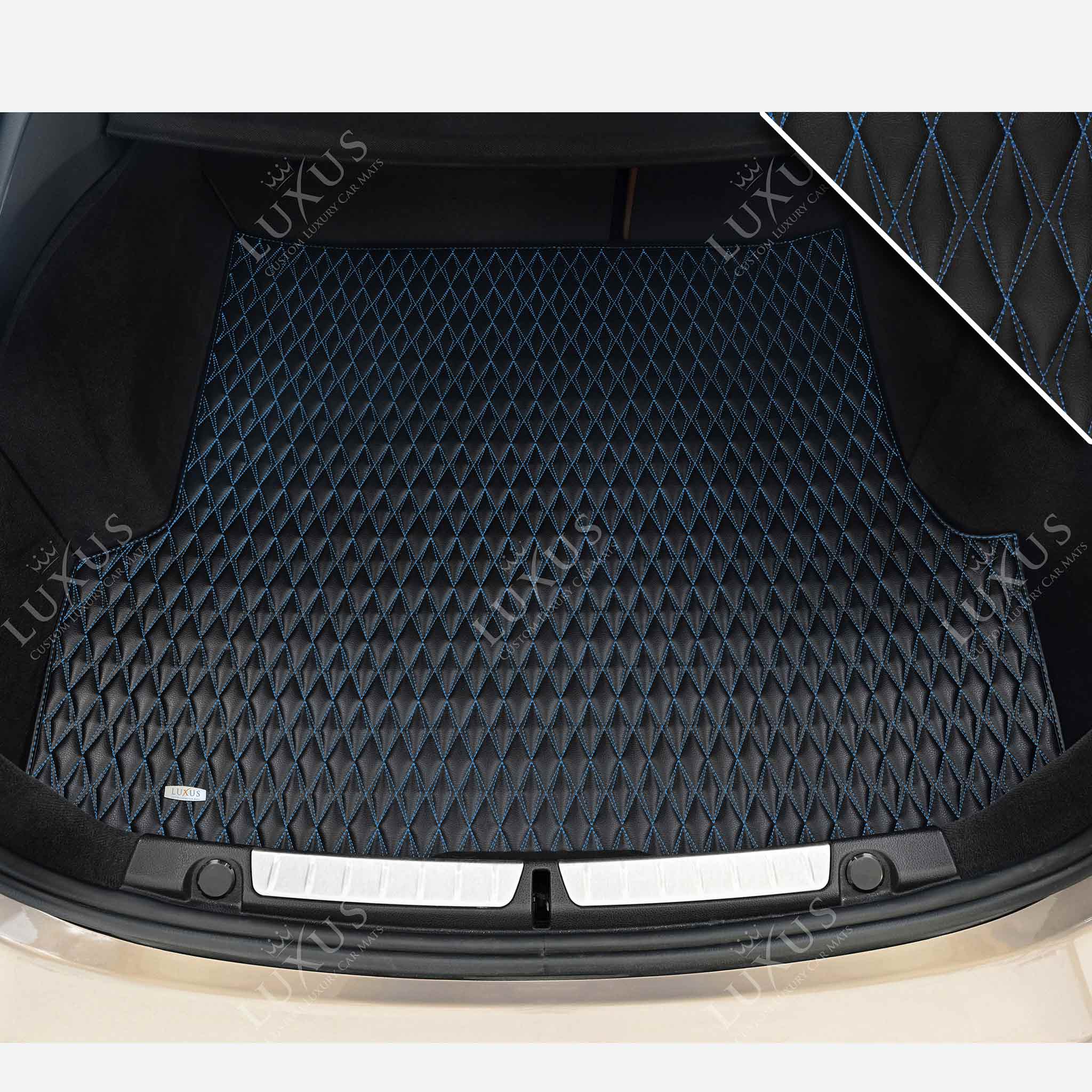 Luxus Premium Twin-Diamond Custom Base Trunk Liner | Black & Blue Stitching