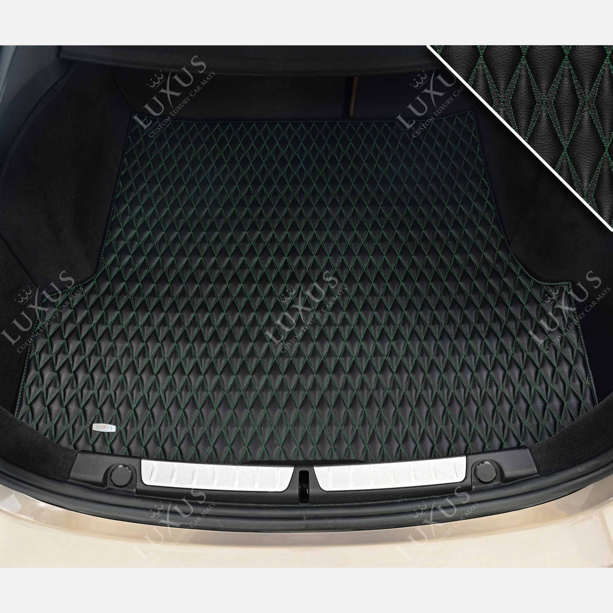 Luxus Premium Twin-Diamond Custom Base Trunk Liner | Black & Green Stitching