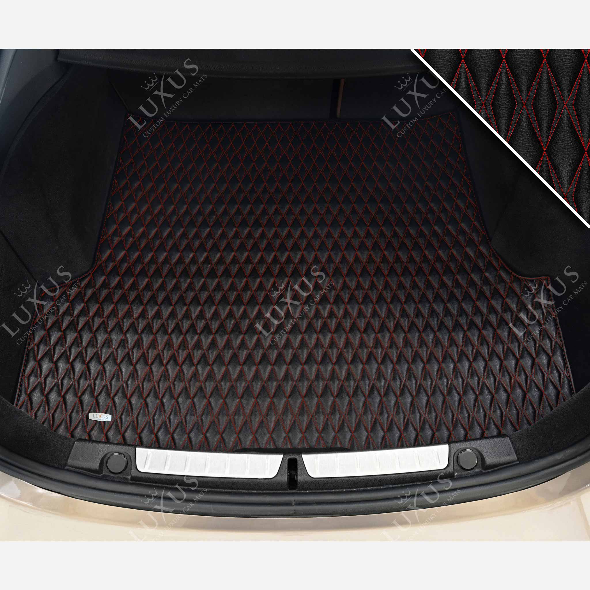 Luxus Premium Twin-Diamond Custom Base Trunk Liner | Black & Red Stitching