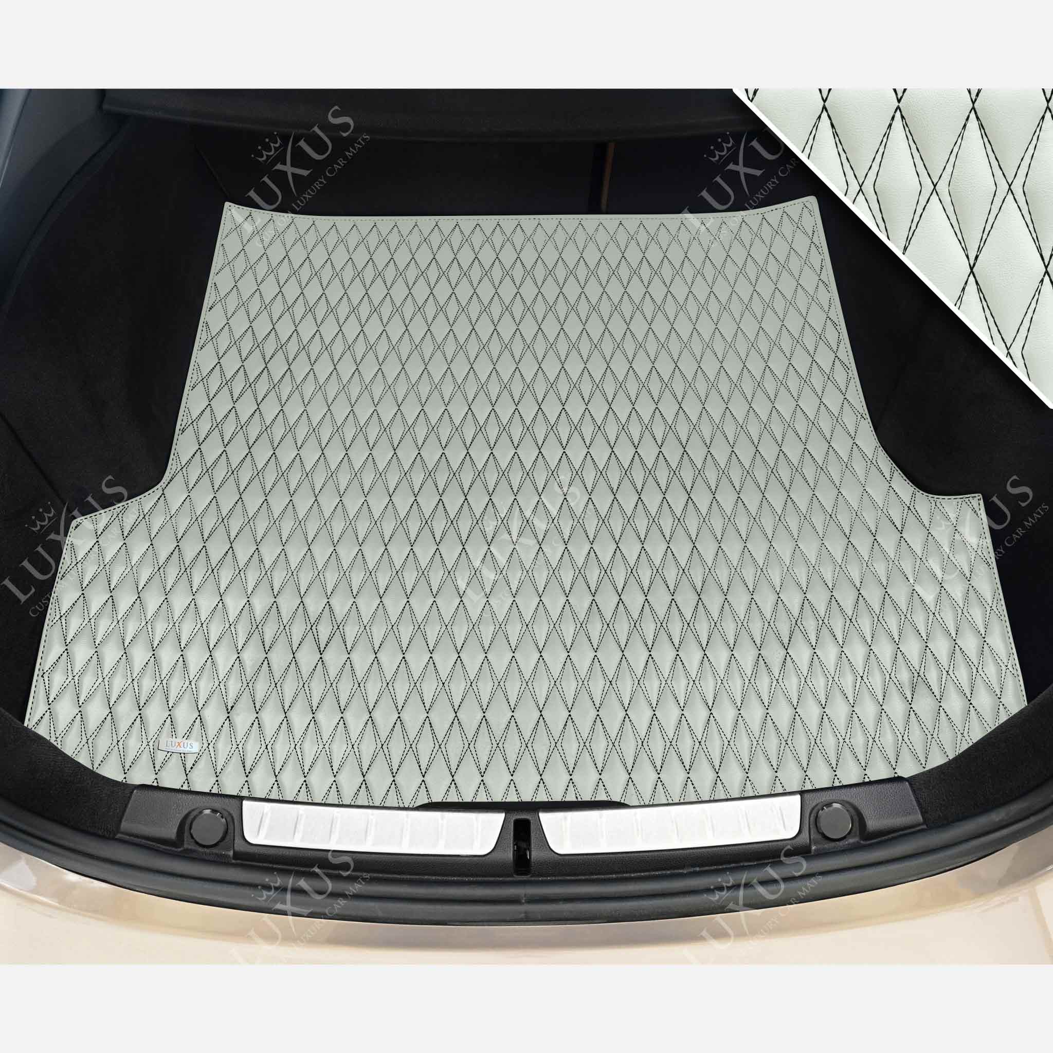 Luxus Premium Twin-Diamond Custom Base Trunk Liner | Snow White & Black Stitching