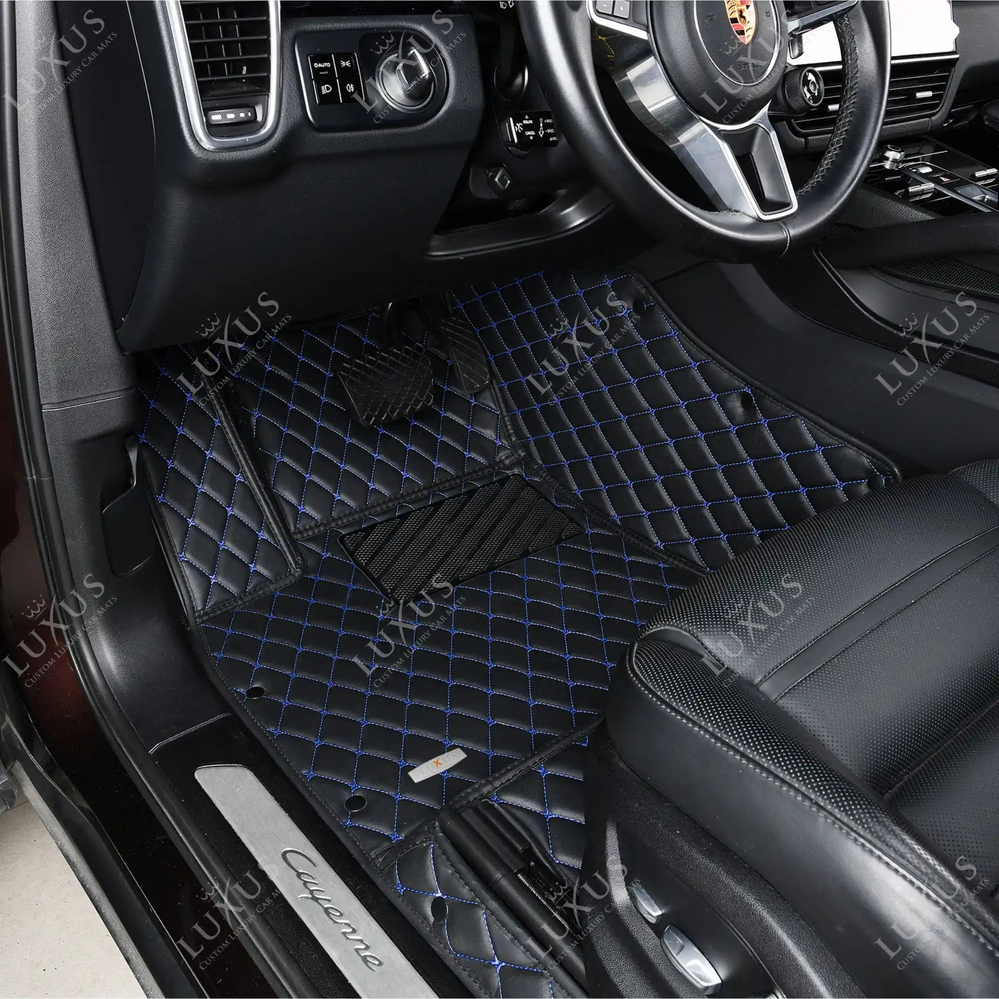 Luxus Car Mats™ – Luxus-Automatten-Set mit schwarzen und blauen Nähten