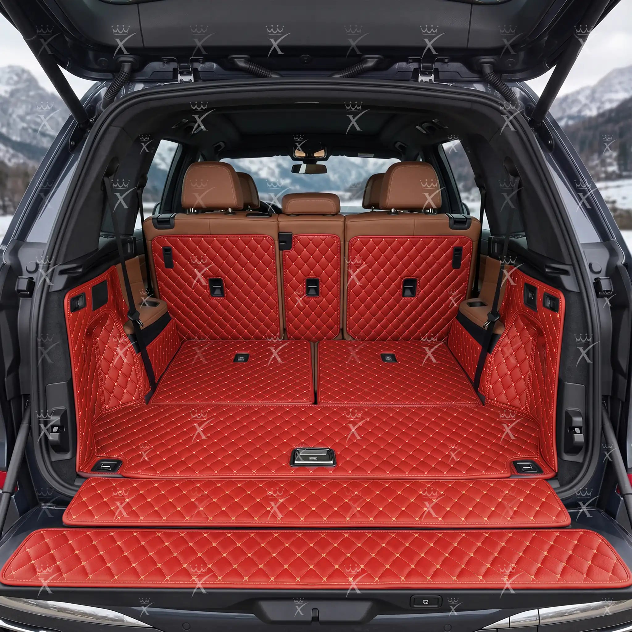Luxus Car Mats™ - Tappetino per bagagliaio/stivale in pelle rosso Ferrari 3D