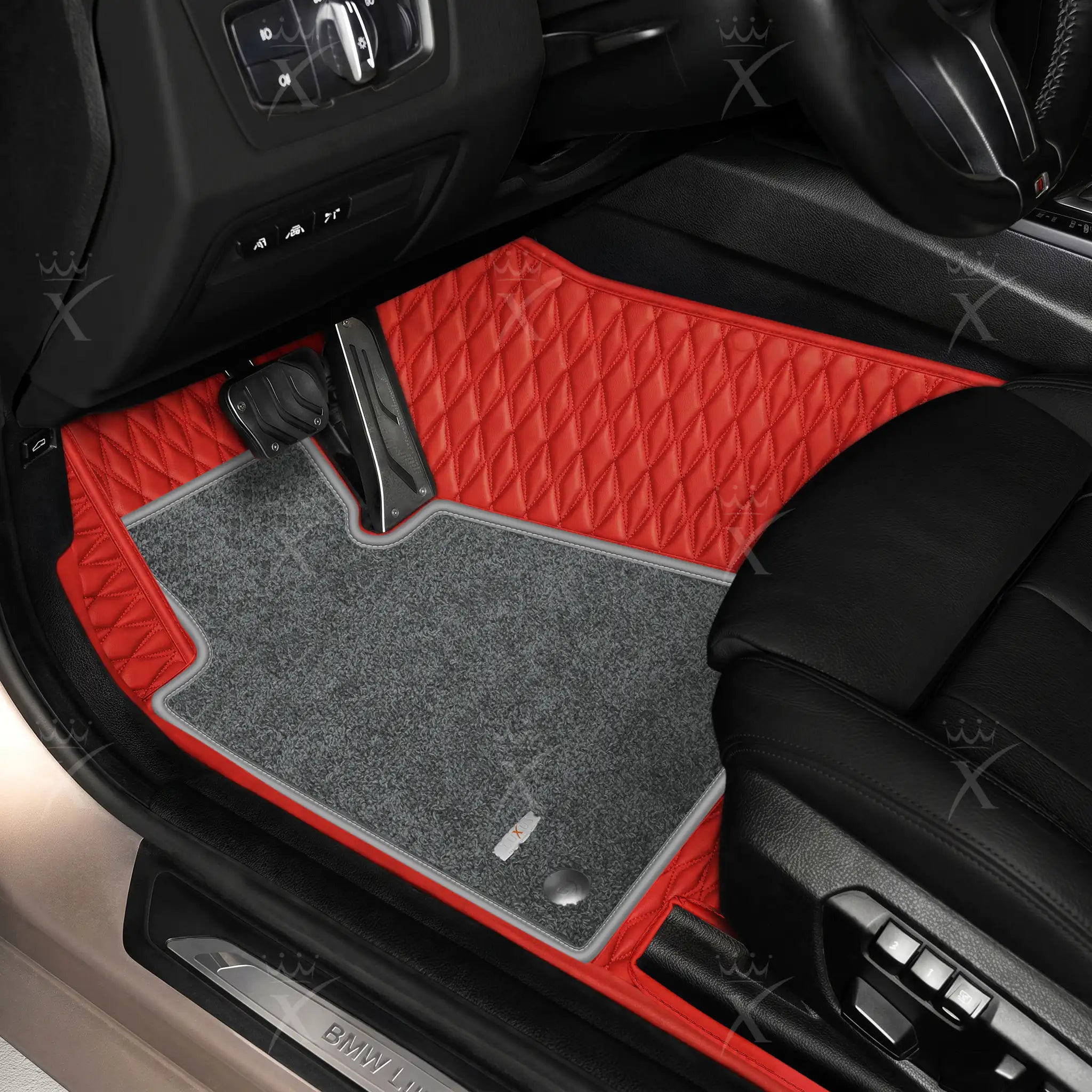 Luxus Twin-Diamond Double Layer Series Floor Mats | Ferrari Red & Graphite Shadow Top Carpet