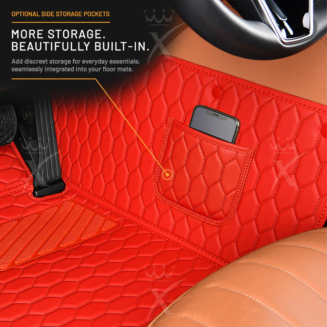 Luxus Honeycomb Double Layer Series Floor Mats | Ferrari Red & Gray Top Carpet